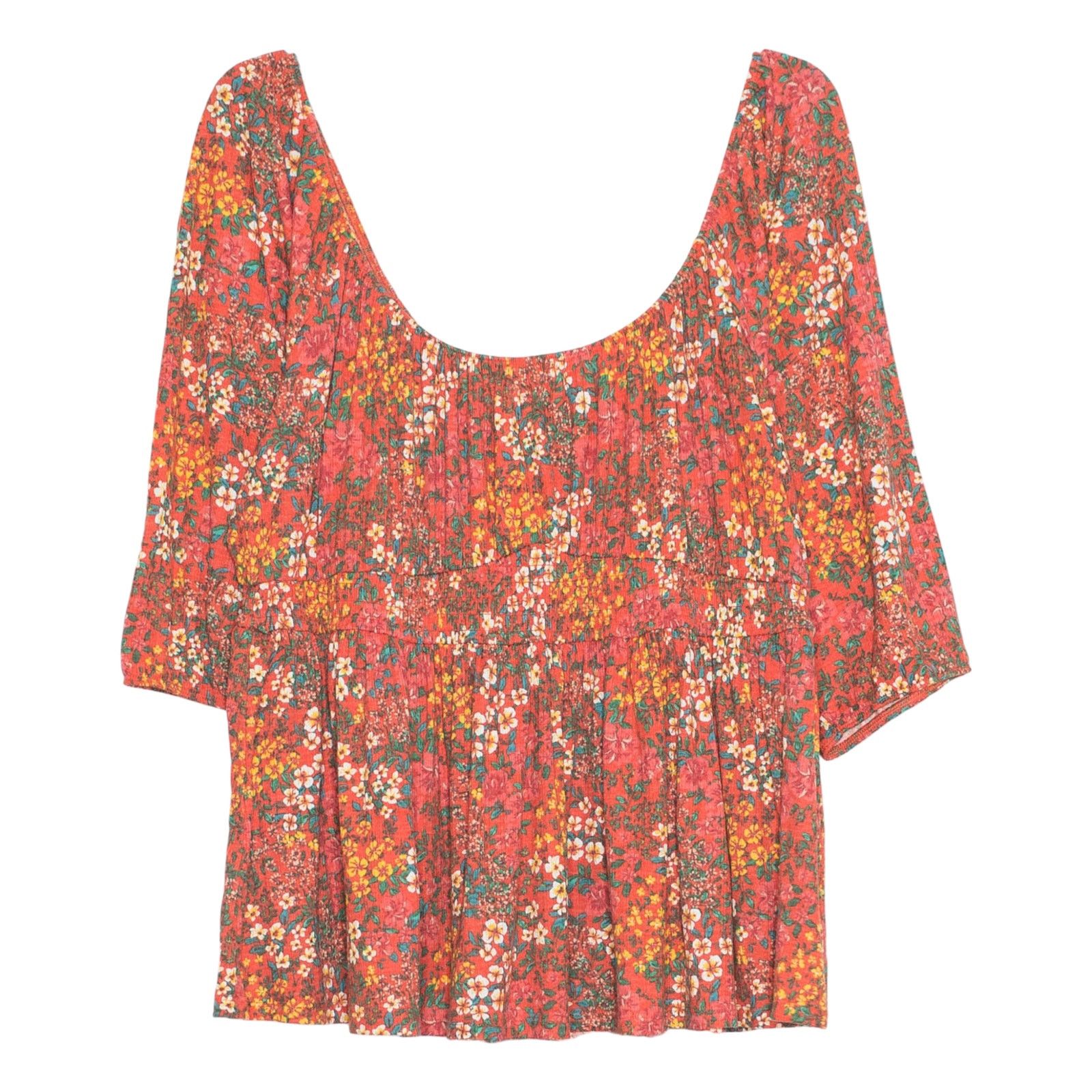 Torrid Torrid Top Floral Smocked Plus Size 3 3X Orange Boho Peasant Size 3XL / US 20-22 - 1 Thumbnail