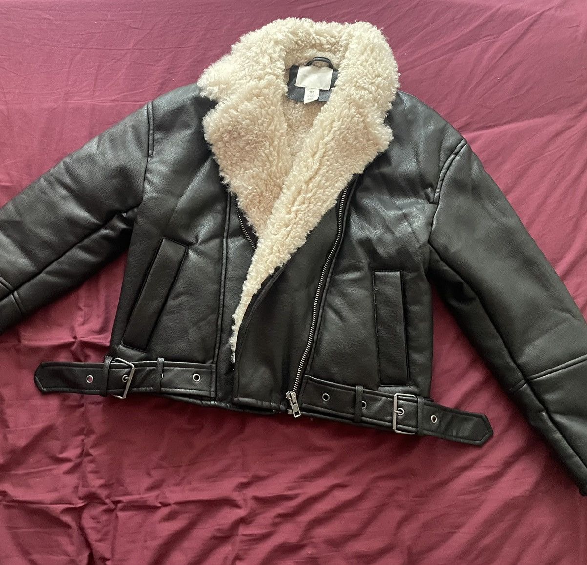 H&M Faux Fur Lined Leather Jacket Size XS / US 0-2 / IT 36-38 - 3 Thumbnail