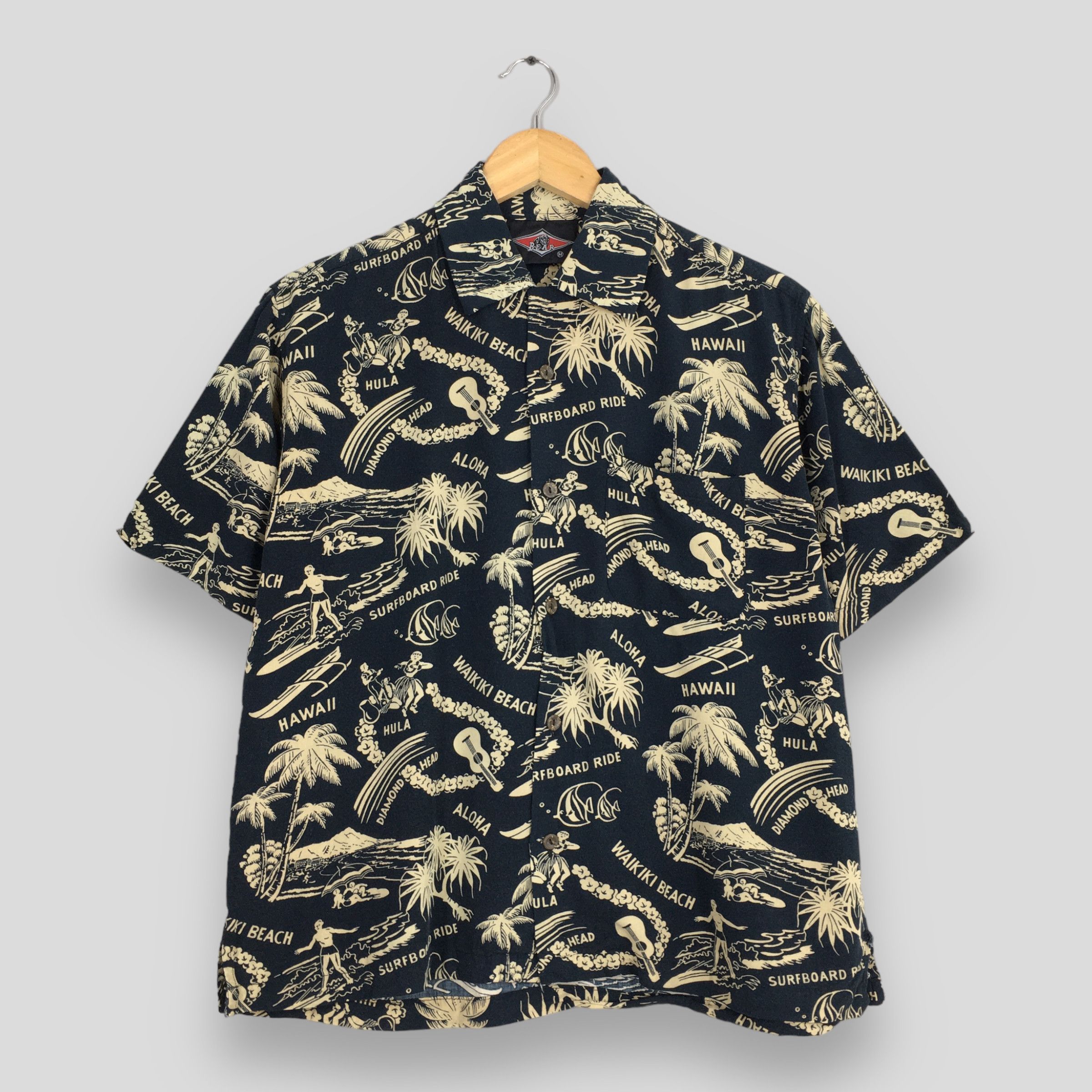 Life's a Beach Vintage Bear Waikiki Beach Surfing Ukulele Beach Shirt M Size US M / EU 48-50 / 2 - 1 Thumbnail