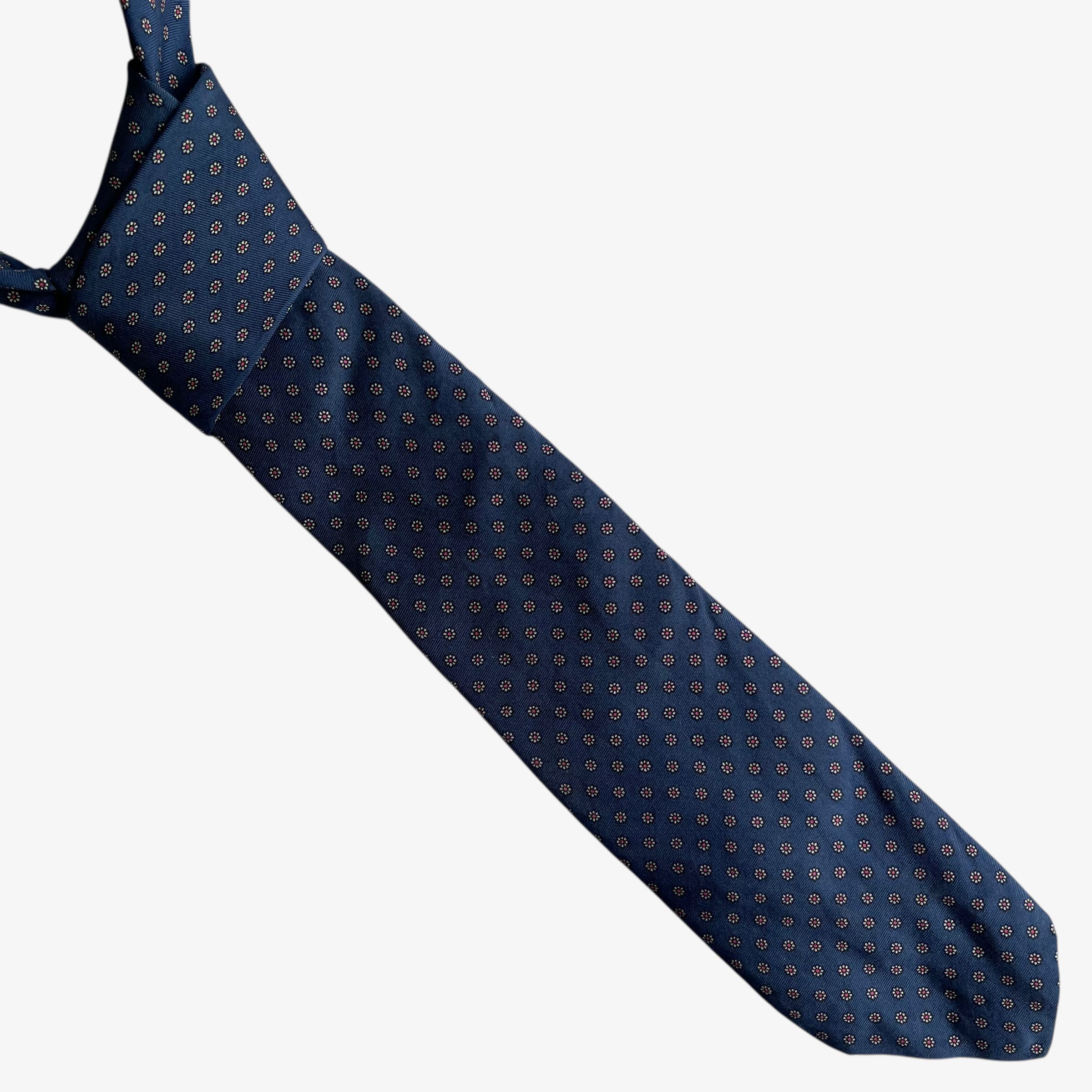 Brooks Brothers Vintage 80s Brooks Brothers Floral Print Navy Silk Tie Size ONE SIZE - 1 Thumbnail