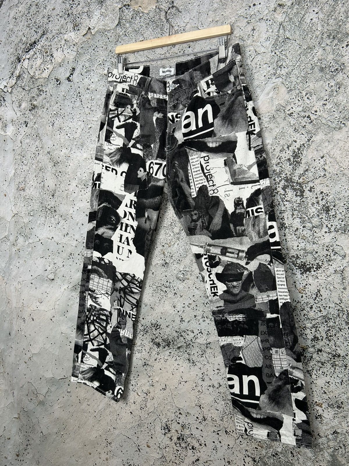 Weekday Weekday Space Paper Collage Trousers Avant Garde Grunge Punk Size US 31 - 2 Thumbnail