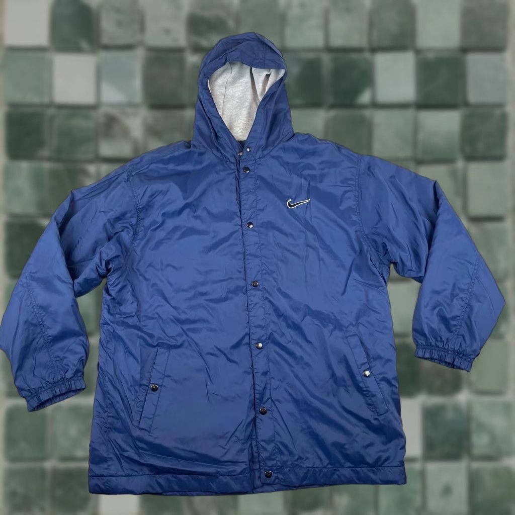 Nike VINTAGE Nike Jacket Men XL Blue Big Swoosh Nike Logo Fleece Lined Hooded Button Size US XL / EU 56 / 4 - 1 Thumbnail