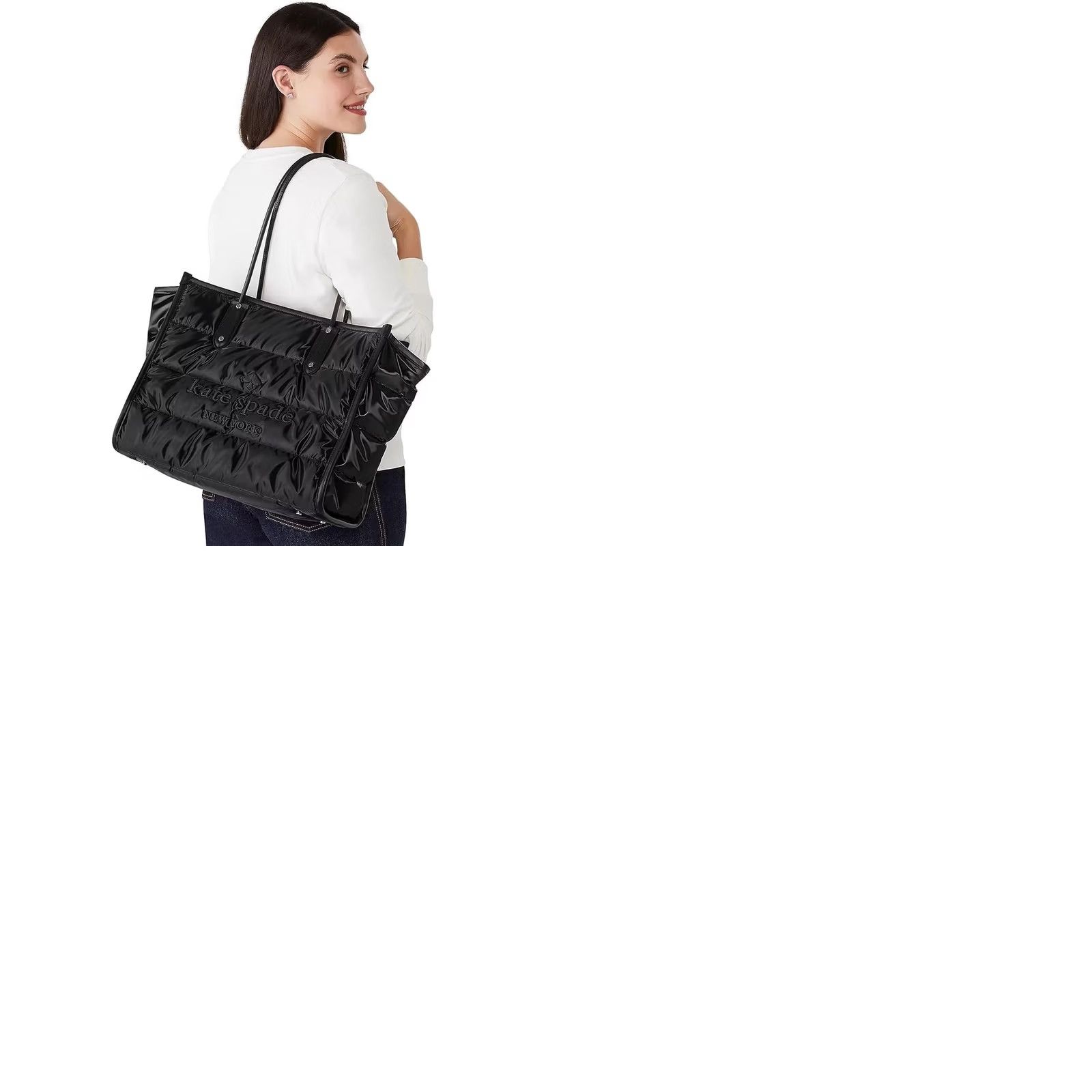 Vintage kate spade new york Tote Black Ella Puffy Fabric Large Nylon Leather Double Handles Women Size ONE SIZE - 12 Thumbnail
