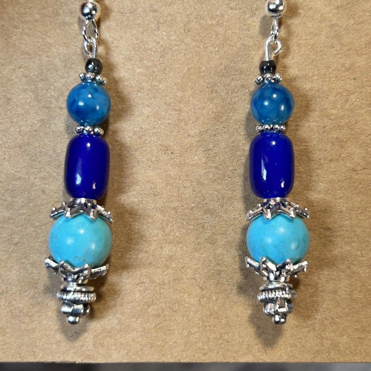 Handmade Handcrafted genuine dyed howlite dragon vein earrings Size ONE SIZE - 3 Thumbnail