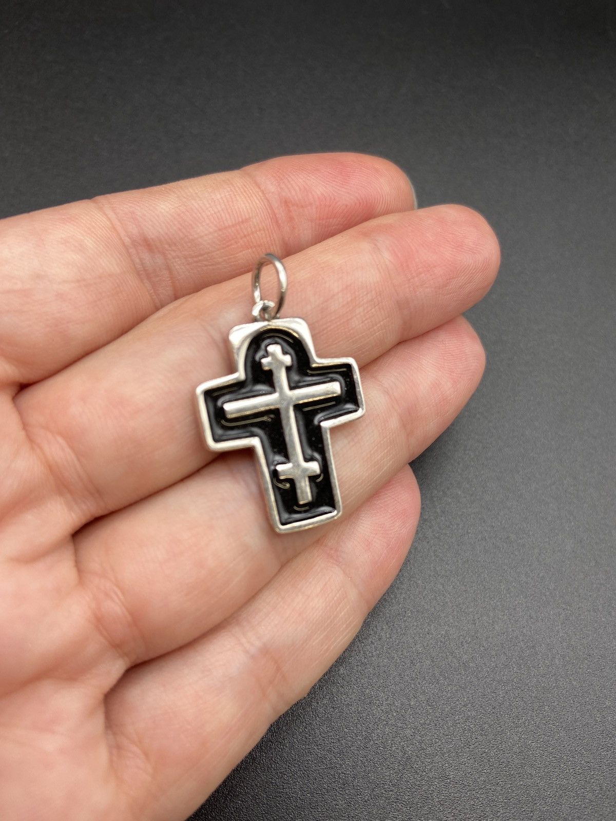 Jewelry 925 Sterling Silver Black Enamel Cross Pendant Necklace Size ONE SIZE - 3 Thumbnail