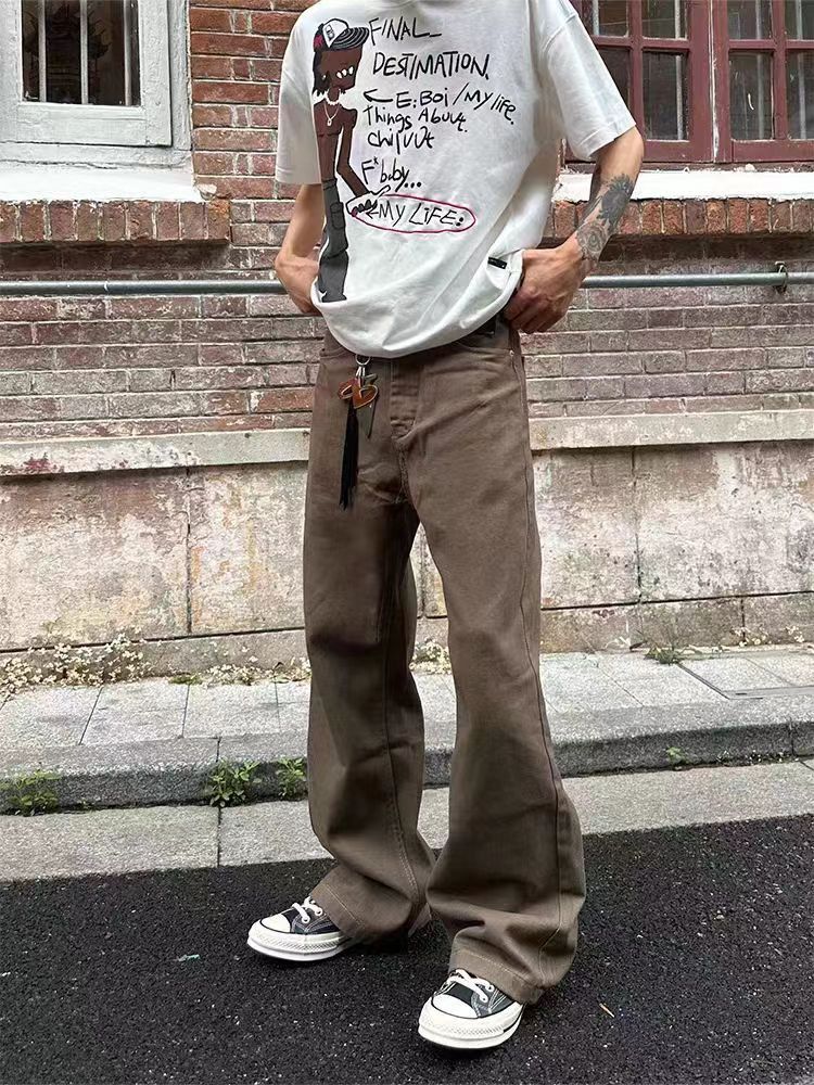 Coffee Vintage Micro Flare Casual Jeans