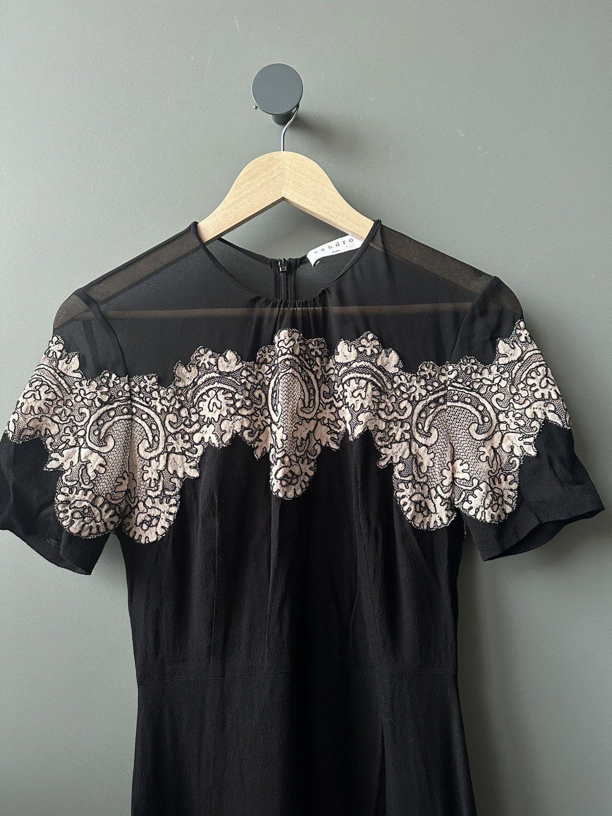 Sandro Sandro Paris Black Sheer Lace Panel Cocktail Dress Size 1 Size S / US 4 / IT 40 - 2 Thumbnail