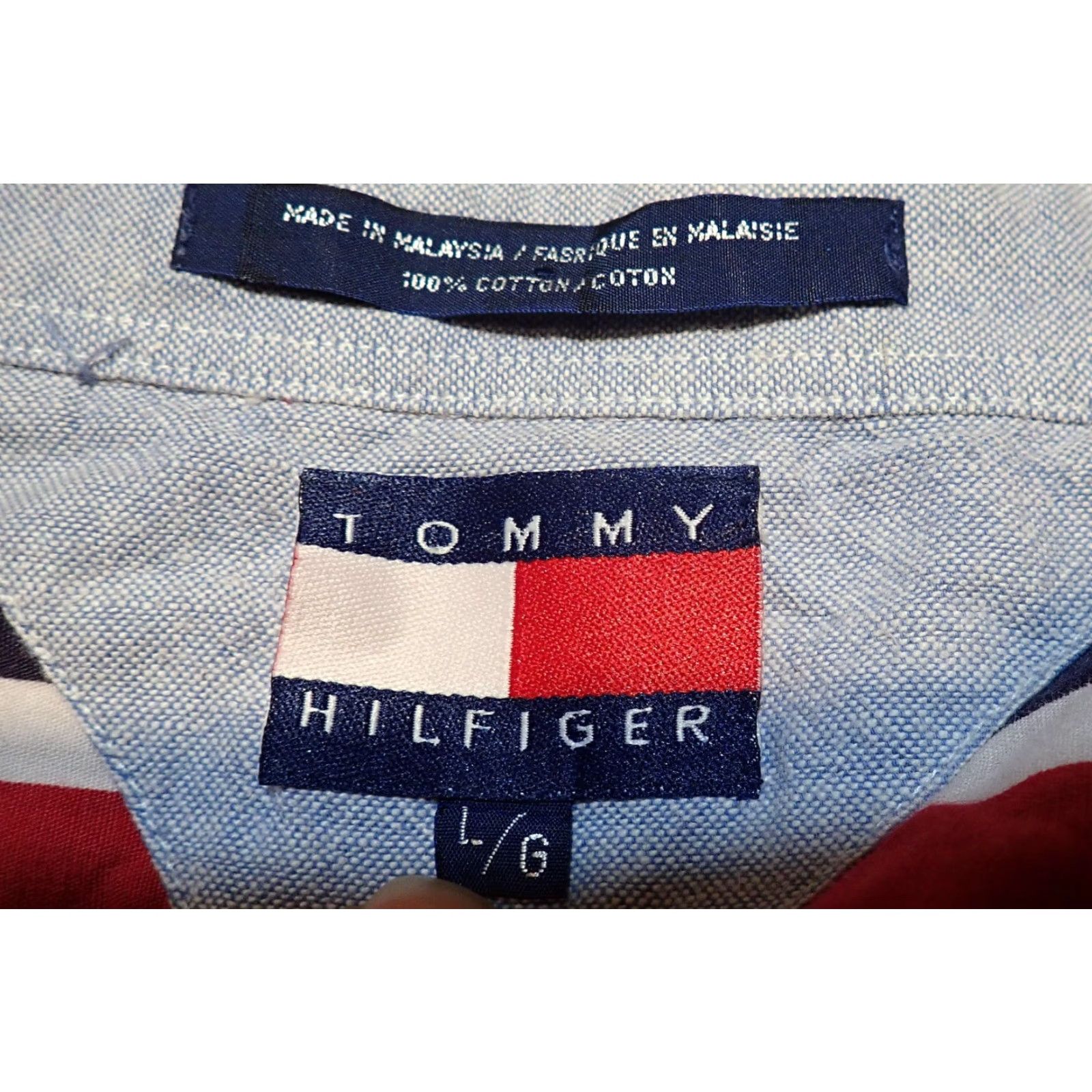 Tommy Hilfiger VINTAGE Tommy Hilfiger Button-Down Shirt L Red White Blue Striped Long Sleeve 90s Mens Size US L / EU 52-54 / 3 - 4 Thumbnail