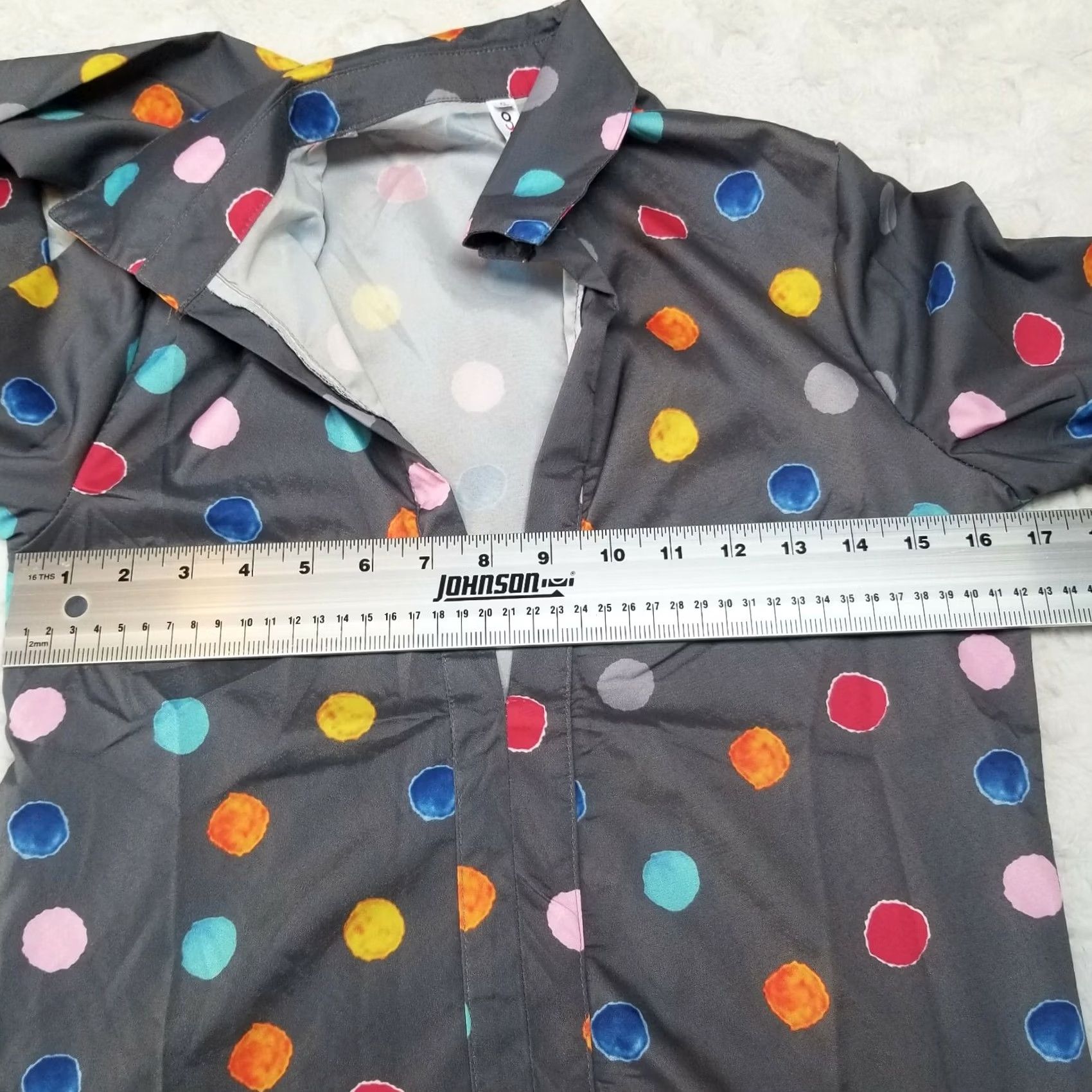 Vintage OC Order Plus Women Blouse Top Small Gray Polka Dot V-Neck Long Sleeve Casual Size S / US 4 / IT 40 - 4 Thumbnail