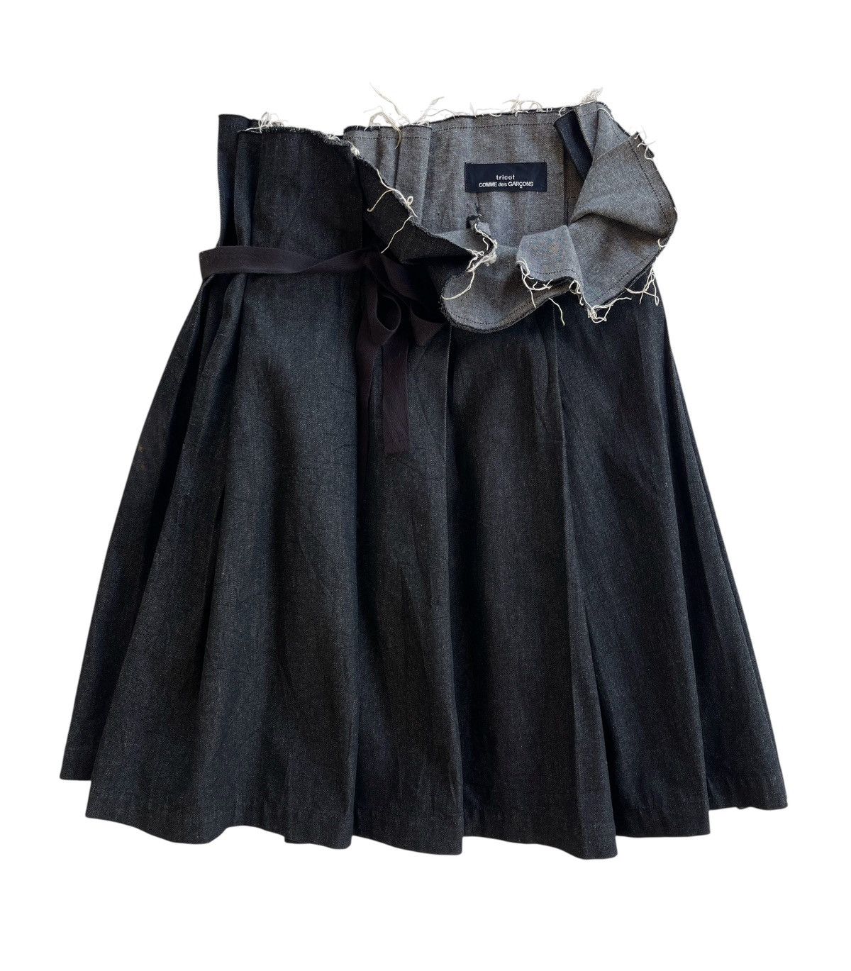 Tricot Comme des Garcons AD1998 Runway Raw-Edge Denim Skirt Tie Waist Size 31" - 1 Thumbnail