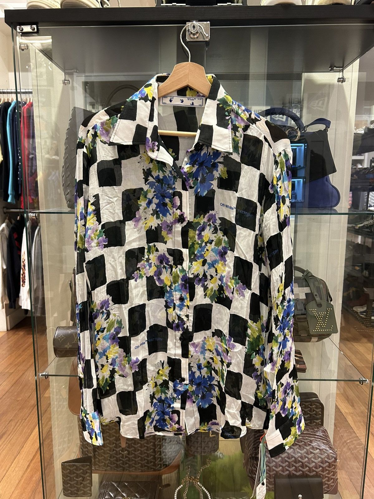 Off-White Off-White Checkerboard Floral Sheer Button Up Size US XXS / EU 40 - 1 Thumbnail