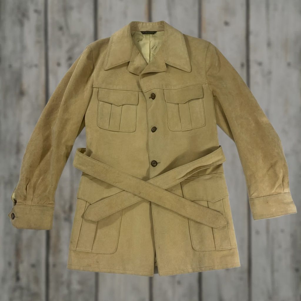Bergdorf Goodman VINTAGE Bergdorf Goodman 43 LONG Jacket Suede Belted Desert Sand 60s 70s Union Size US M / EU 48-50 / 2 - 1 Thumbnail