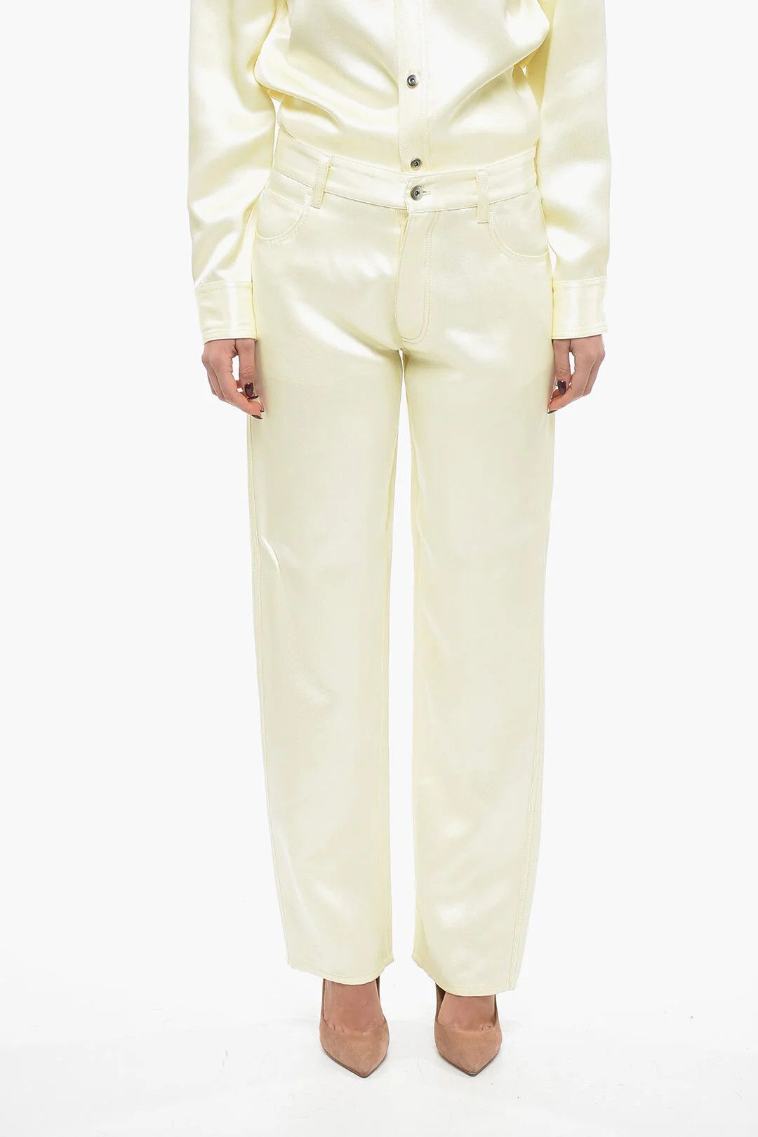 Bottega Veneta og1mm0426 Loose-Fit Viscose and Silk-Blend Pant in Yellow Size 28" / US 6 / IT 42 - 1 Thumbnail