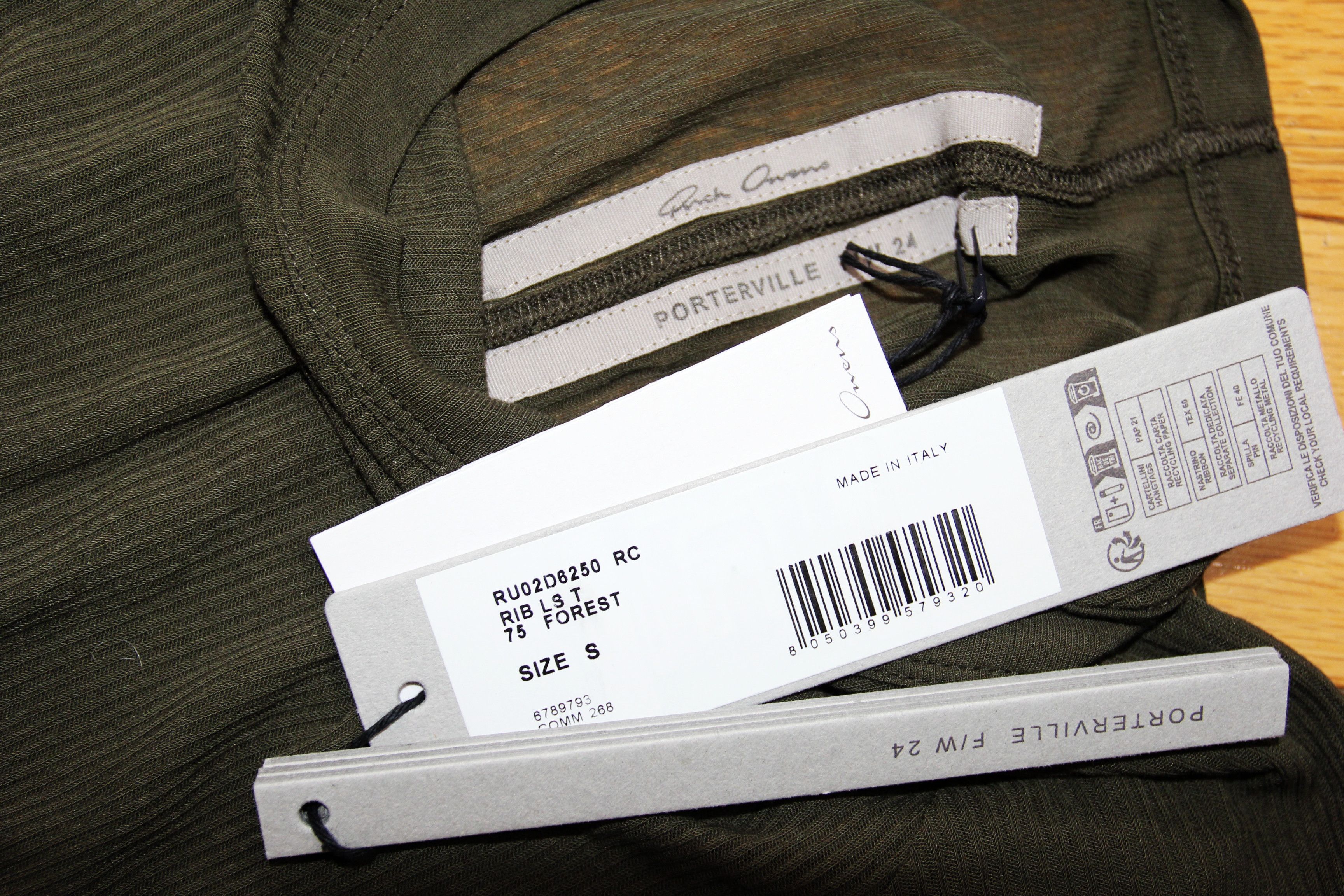 Rick Owens BNWT AW24 RICK OWENS "PORTERVILLE" RIB LS T TSHIRT FOREST S Size US S / EU 44-46 / 1 - 8 Thumbnail