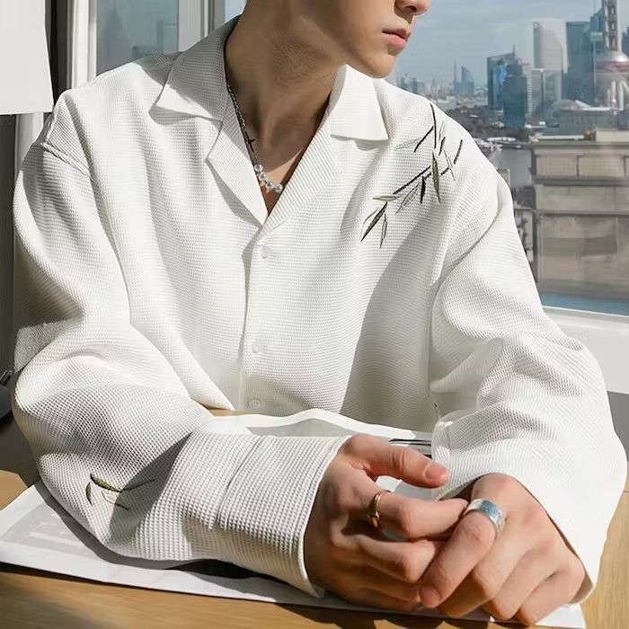 Japanese Brand × Vintage Bamboo Embroidery White Long Sleeve Shirt Size US M / EU 48-50 / 2 - 2 Thumbnail
