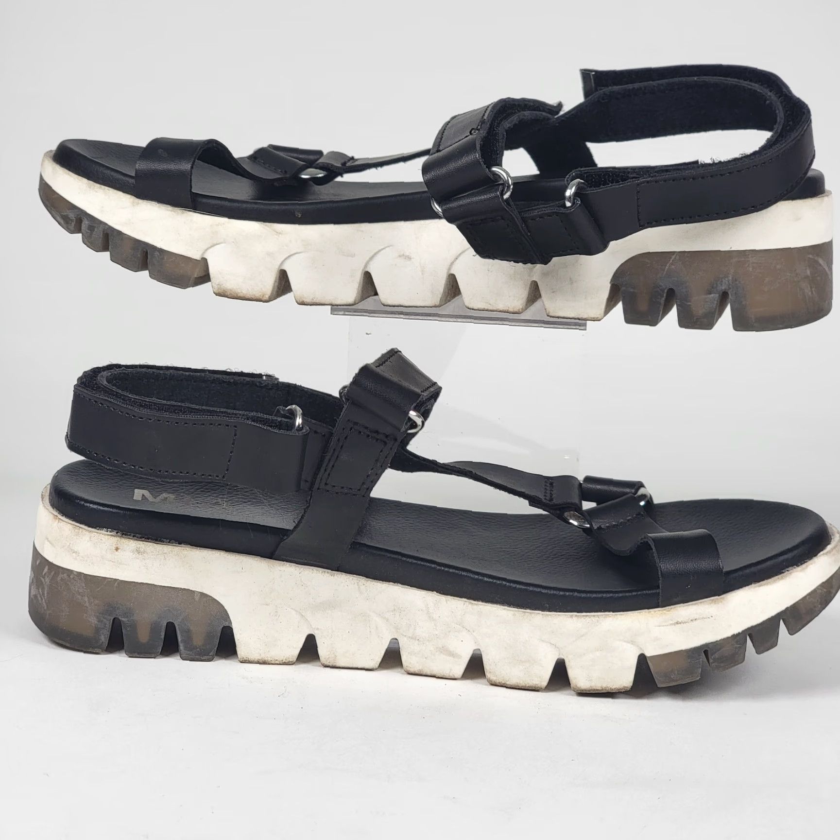 Vintage Mia Luca Sandals Womens 7 Slingback Black Faux Leather Platform Open Toe Casual Size US 7 / IT 37 - 3 Thumbnail