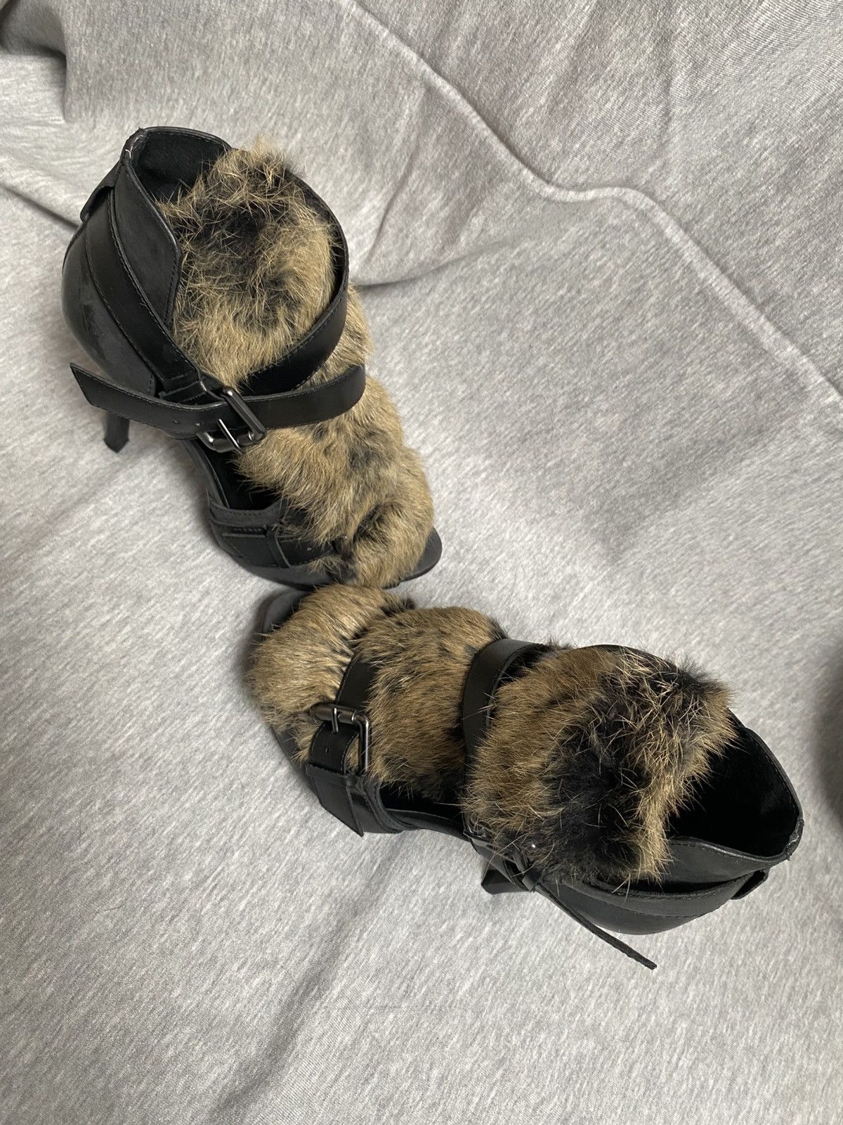 ASH Leather and rabbit fur heels with straps and metal buckles Size US 8 / IT 38 - 5 Thumbnail
