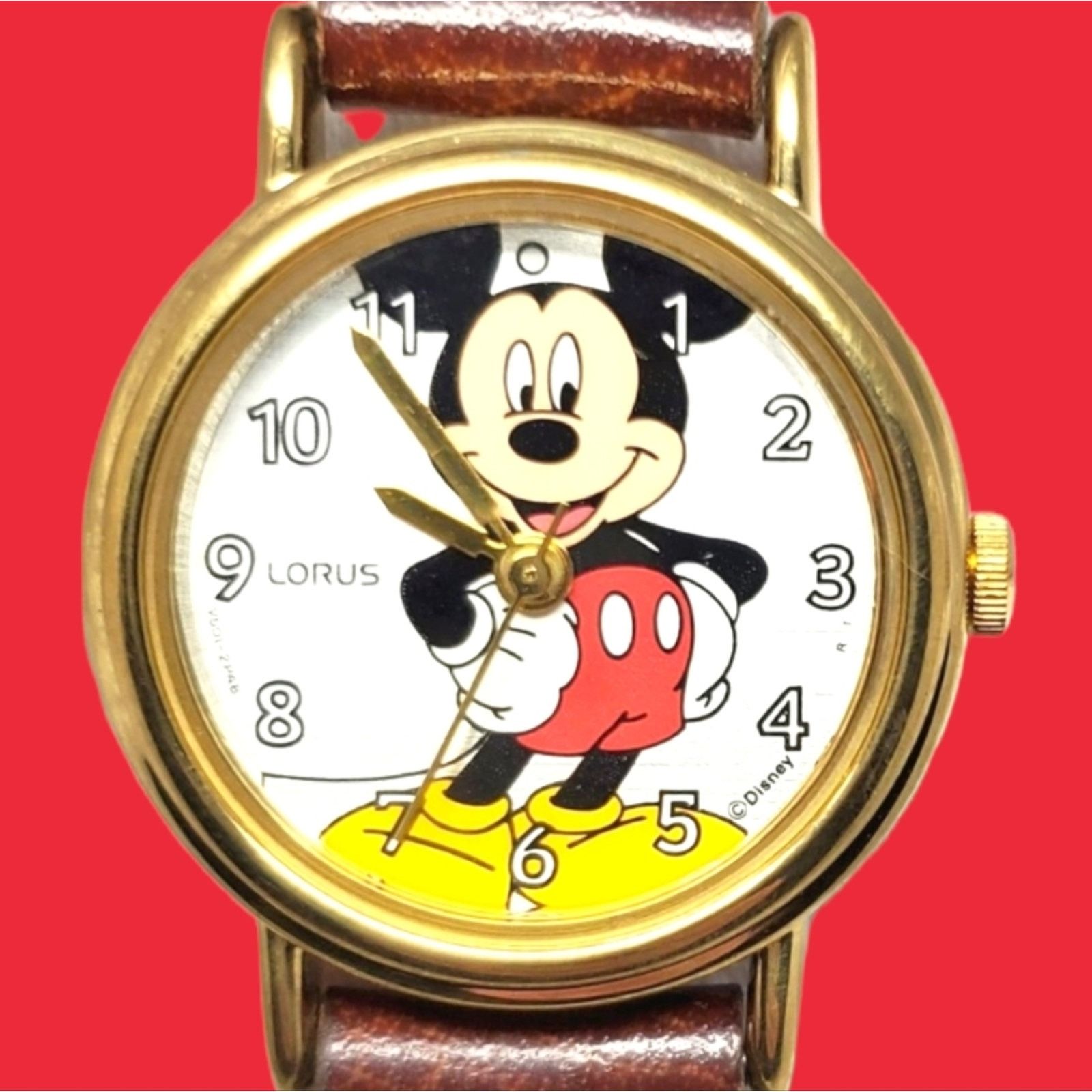 Disney X Lorus Mickey Mouse Gold Watch Vintage Brown Leather Vintage 1990s Lorus Disney Ladies Quartz Watch Gold Tone  main image 4