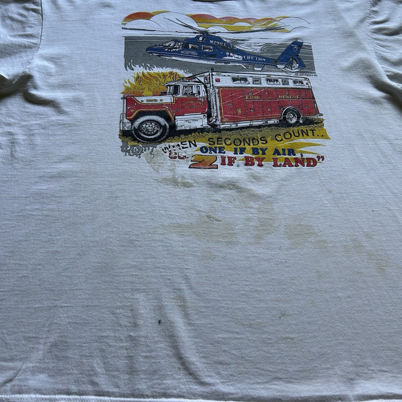 Jerzees Vintage 90s Fire Rescue Fire Fighter Art Graphic T Shirt XXL Size US XXL / EU 58 / 5 - 3 Thumbnail