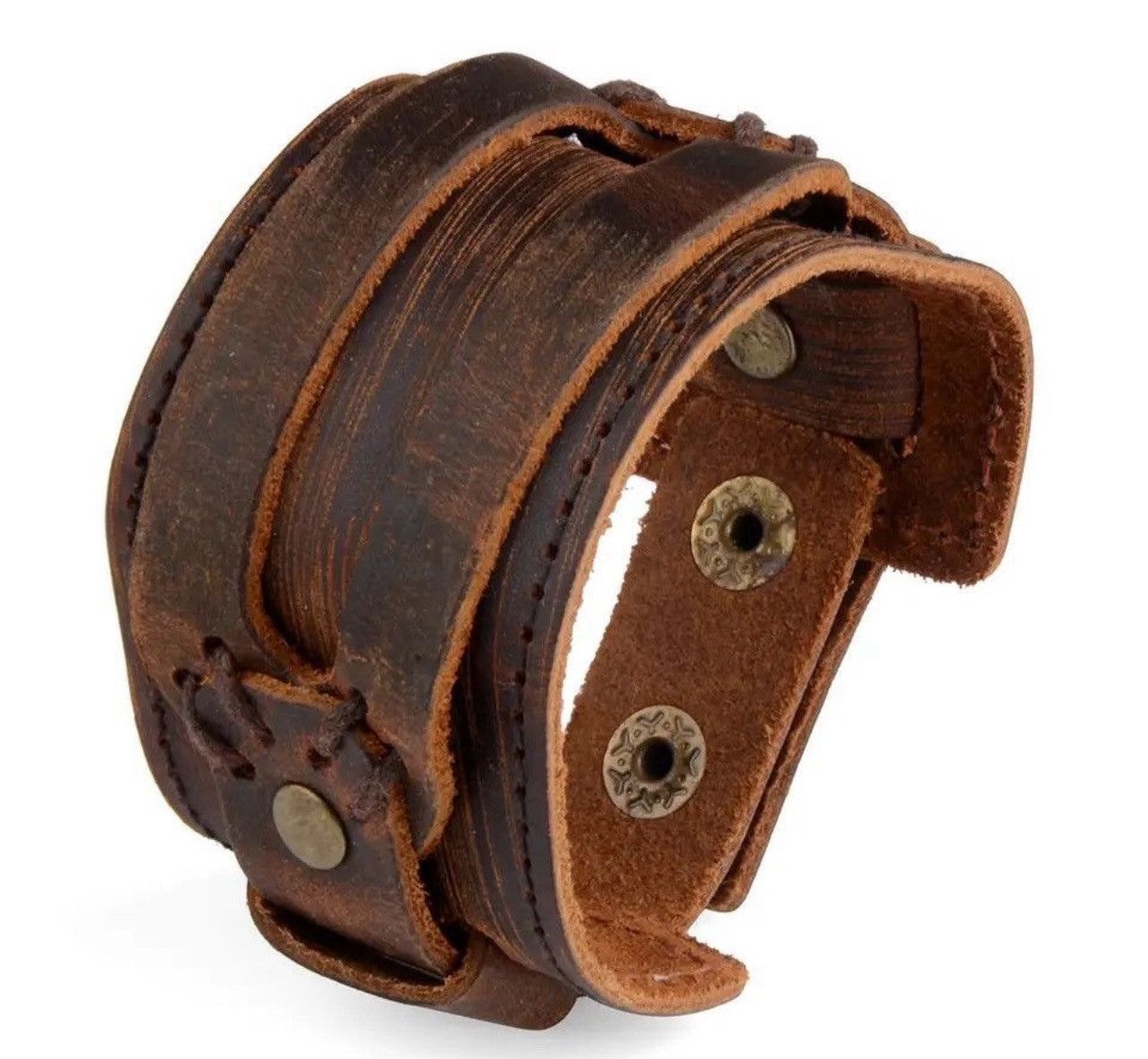 Leather × Vintage Chanfar Hot Fashion Punk Rivet Wide Leather Bracelets Size ONE SIZE - 3 Thumbnail