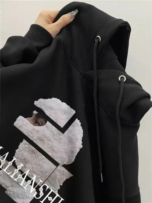 Designer Hip Hop Street Retro Loose Casual Hooded Sweatshirt Size US L / EU 52-54 / 3 - 2 Thumbnail