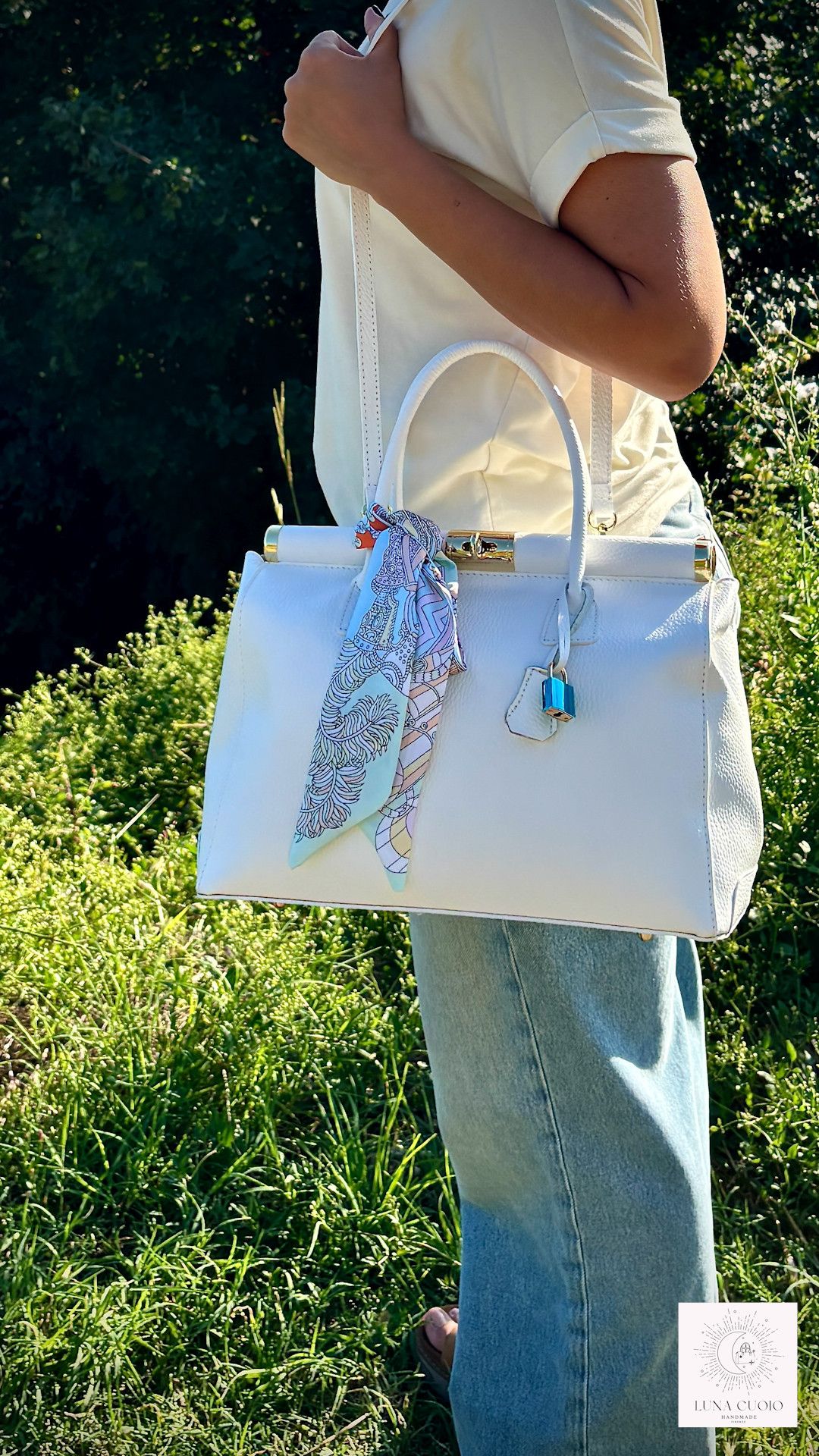 Vera Pelle Handmade Leather White Bag Woman from Italian Size ONE SIZE - 3 Thumbnail