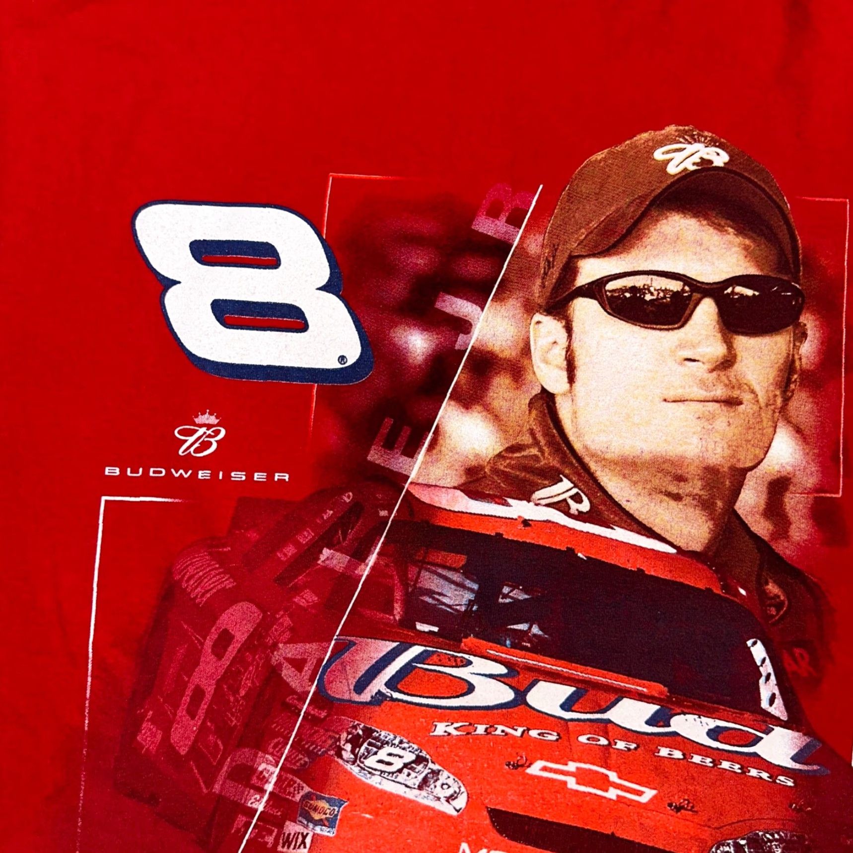 Budweiser VINTAGE Budweiser T-Shirt Car Racing Dale Earnhardt 8 Grunge Rock Red Crew Neck Short Sleeve Men L Shirts Mens Size US L / EU 52-54 / 3 - 2 Thumbnail