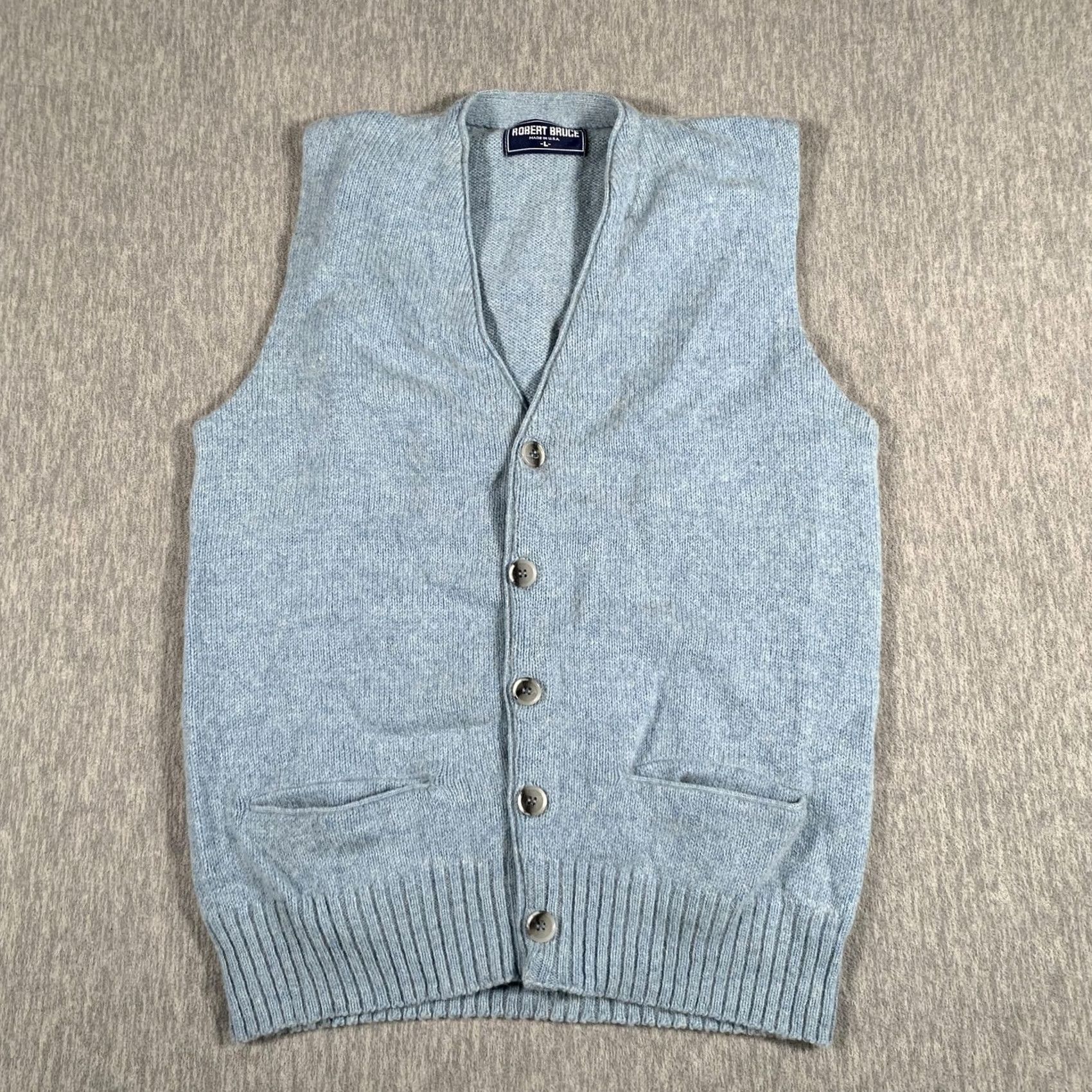 Vintage VINTAGE Robert Bruce Sweater Vest Mens Large Light Blue Knit Button Front Made USA Size US L / EU 52-54 / 3 - 2 Thumbnail