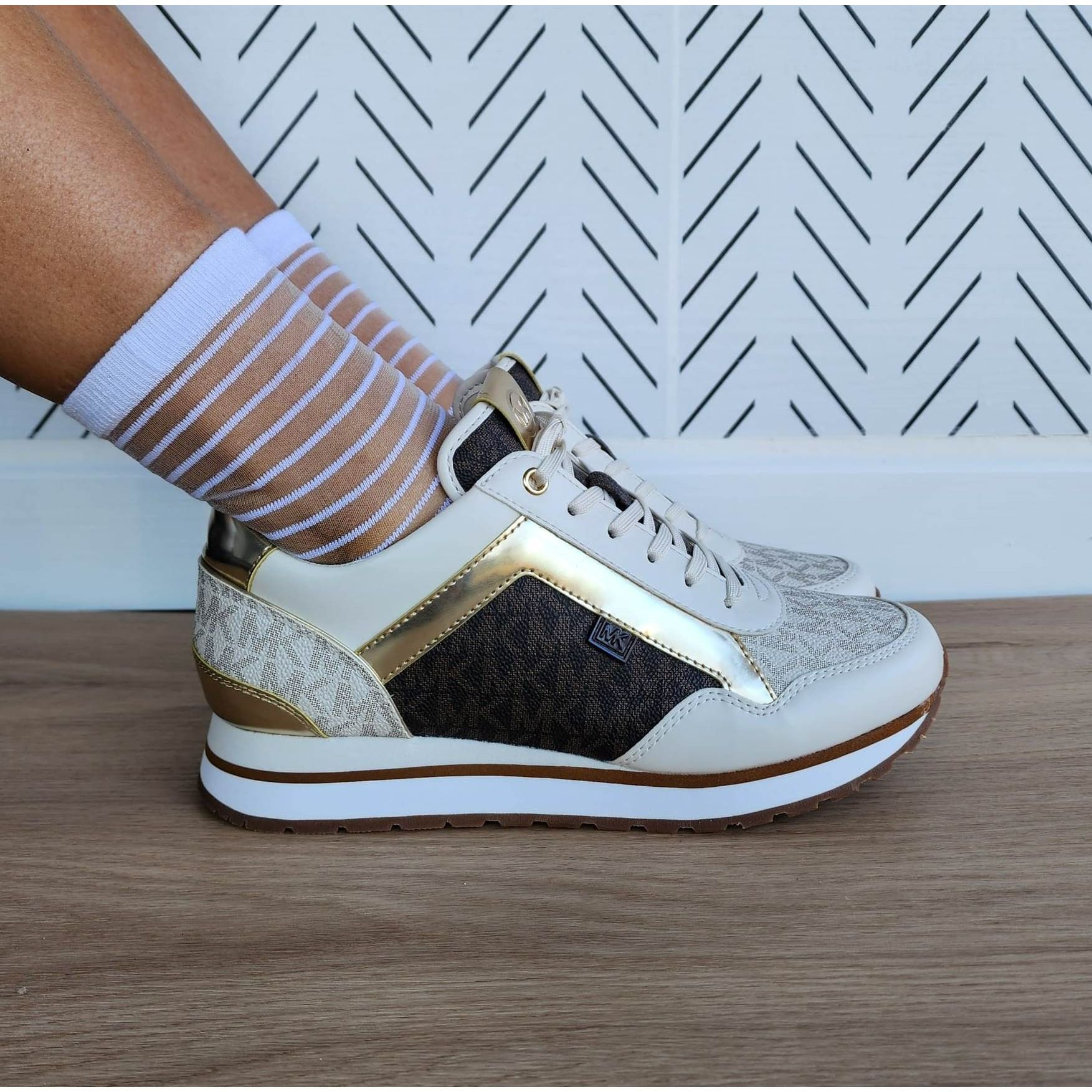 image of New Size 5 Women's Shoes Michael Kors Maddy Mixed Trainer B in Vanilla Brown