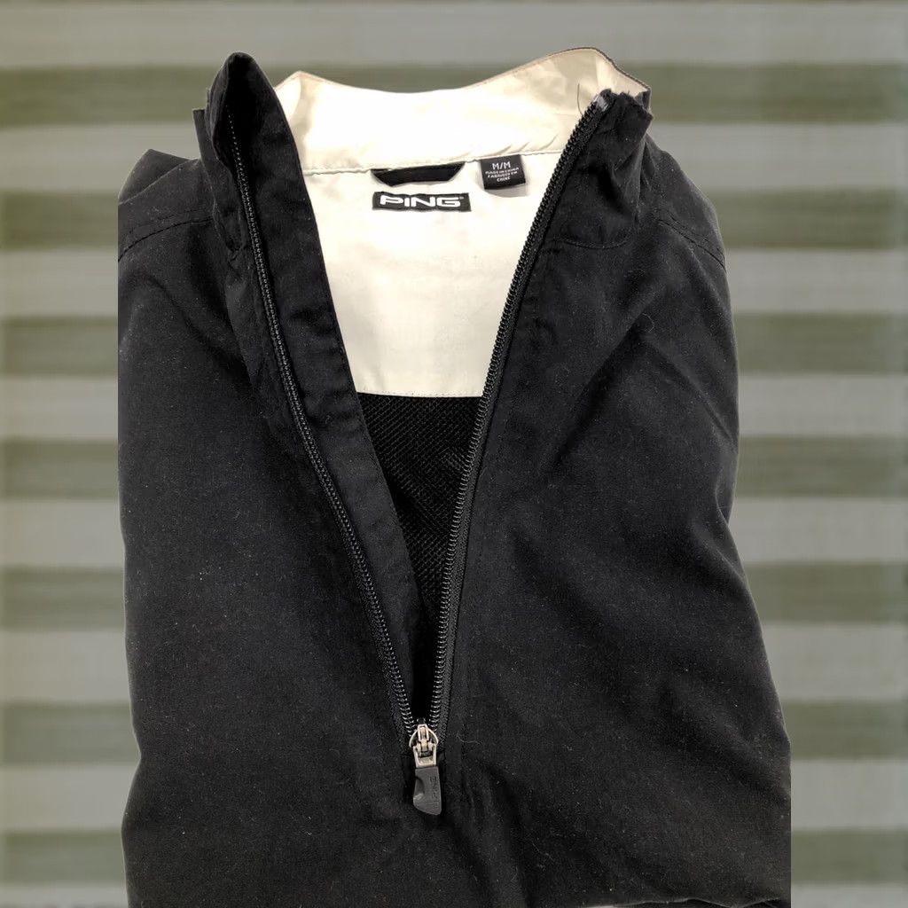 Vintage Ping Jacket Mens M Track Lightweight 1/4 Zip Windbreaker Zip Off Sleeves Black White Golf Size US M / EU 48-50 / 2 - 1 Thumbnail