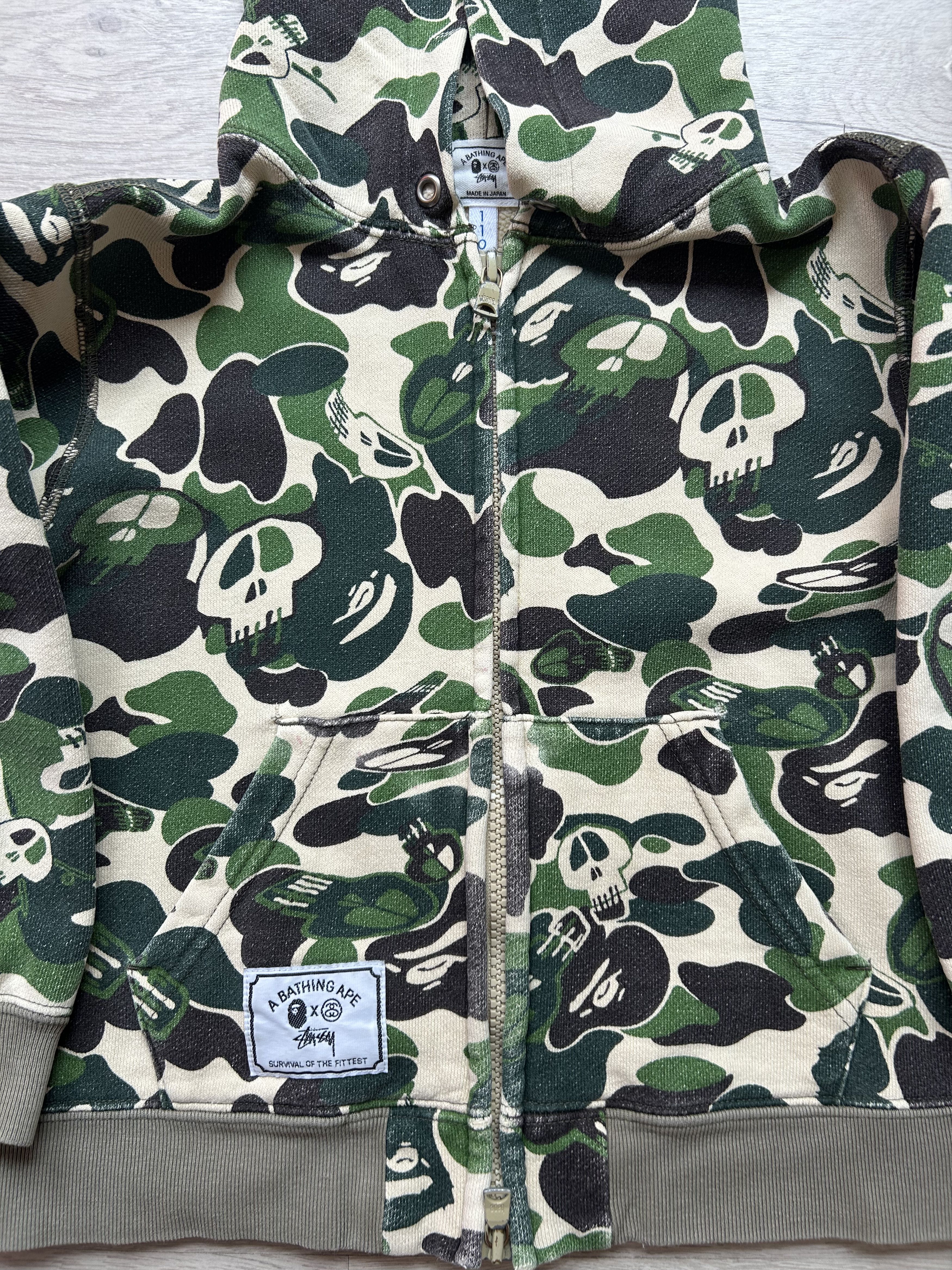 Bape × Stussy 2010 BAPExStussy Full Zip Hoodie 'Skull Camo' [Size Kid 110] Size US XXS / EU 40 - 3 Thumbnail