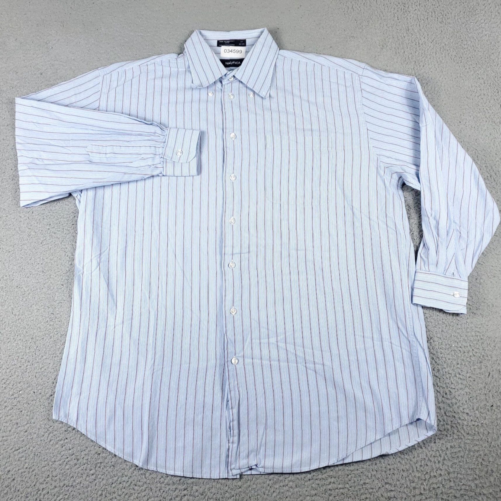 Nautica Nautica Shirt Mens Size 17 Blue Striped Dress Shirt Button Up Long Sleeve Size 46R - 2 Thumbnail