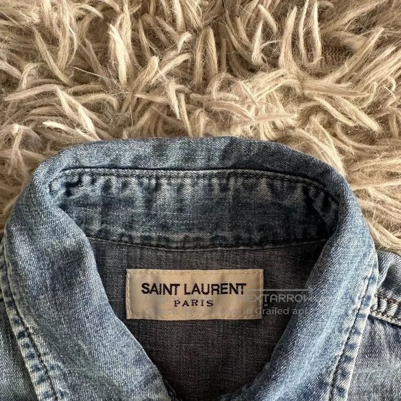 Saint Laurent Paris Saint Laurent Washed Blue Denim Rivet Shirt. Size US XS / EU 42 / 0 - 4 Thumbnail