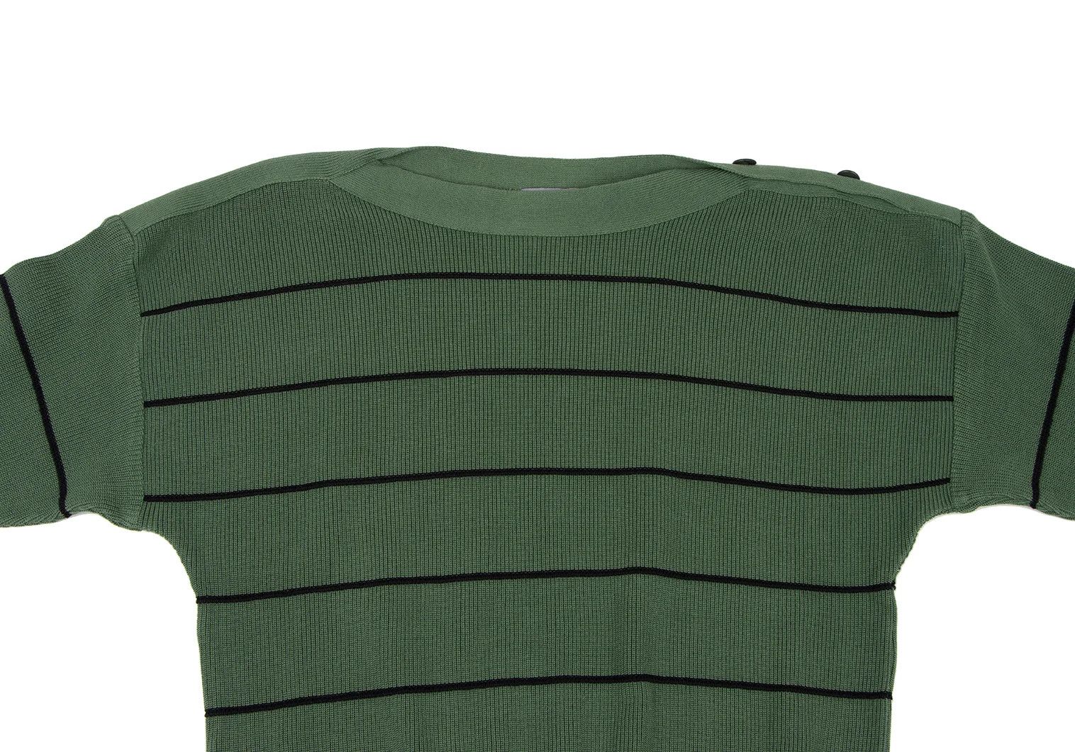 Issey Miyake Shoulder Button Striped Knit Sweater Green Black F Size US M / EU 48-50 / 2 - 2 Thumbnail