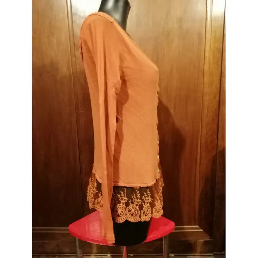 Other Orange Long Sleeve Lace Hem Cardigan Size M / US 6-8 / IT 42-44 - 6 Thumbnail