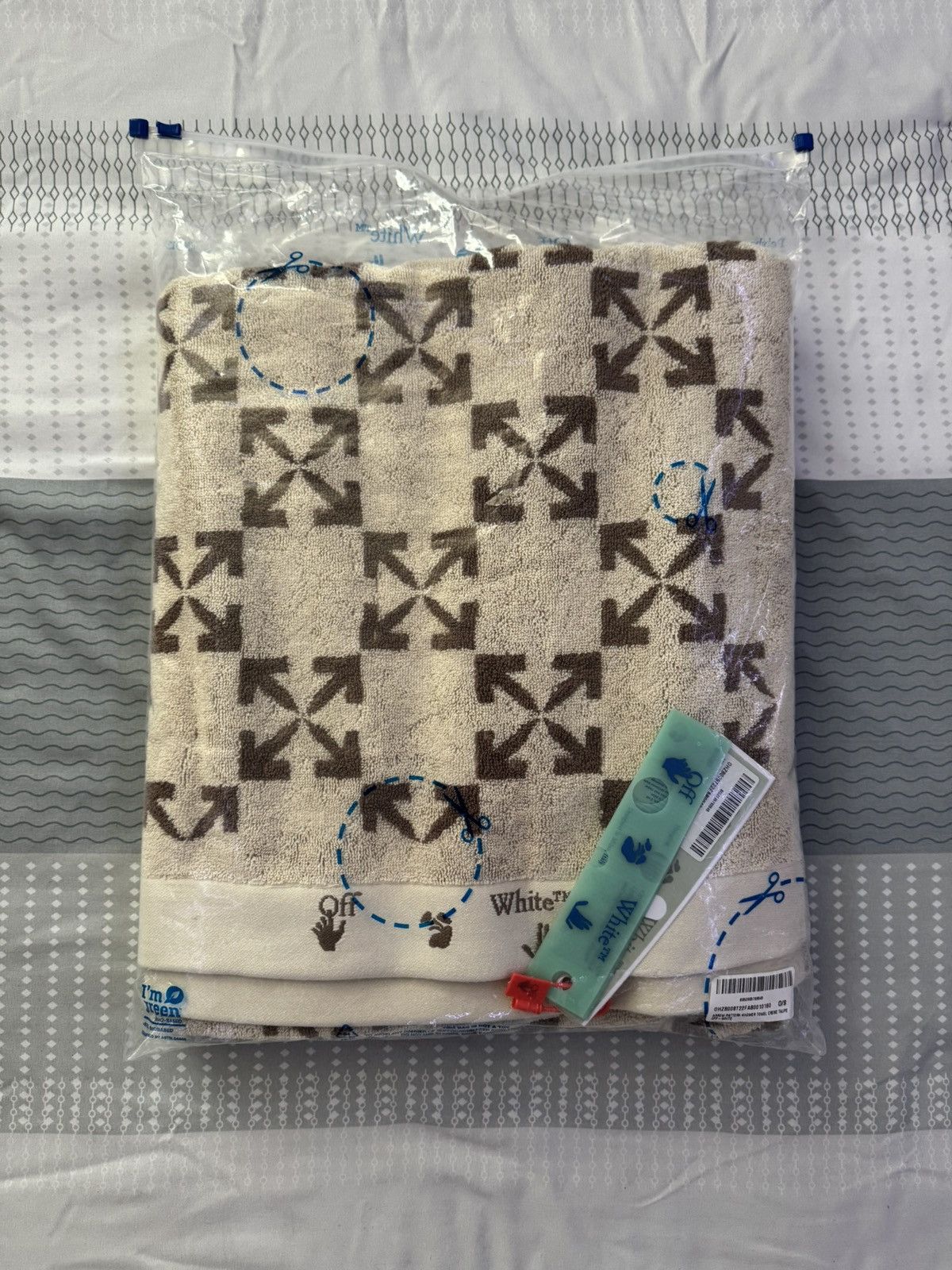 Off White Arrow Logo Towel Taupe Brown Beige New RARE