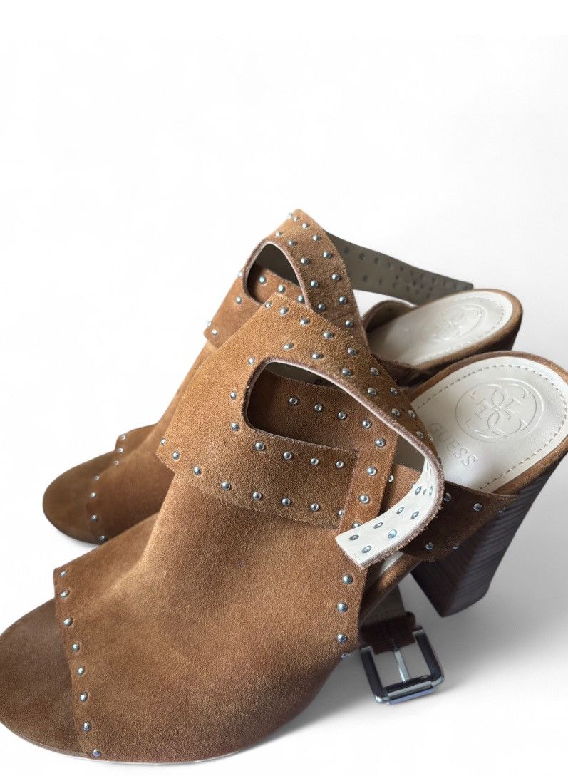 Guess GUESS Tan Suede Block Heel with Silver Studs – Size UK 8 Size US 10.5 / IT 40.5 - 1 Thumbnail
