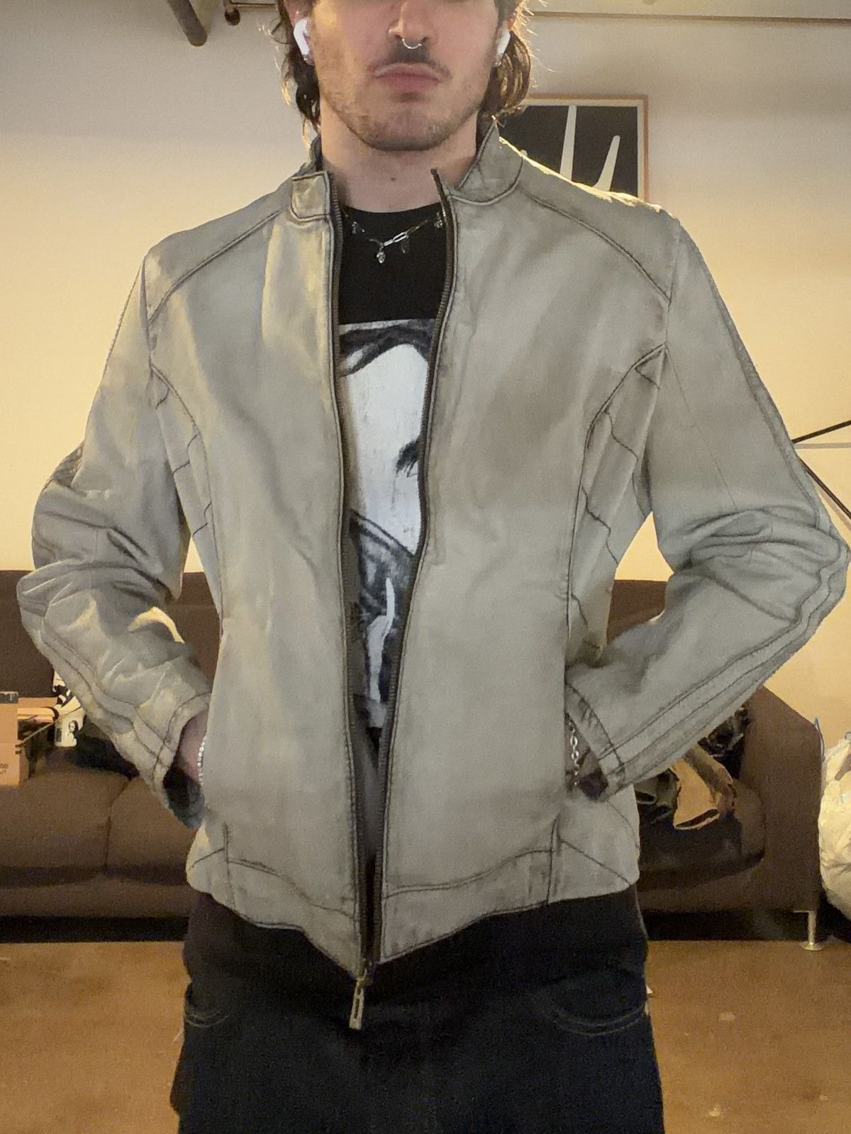 Wilsons Leather Crazy paneled wilsons leather racer slim grey jacket Size US S / EU 44-46 / 1 - 2 Thumbnail