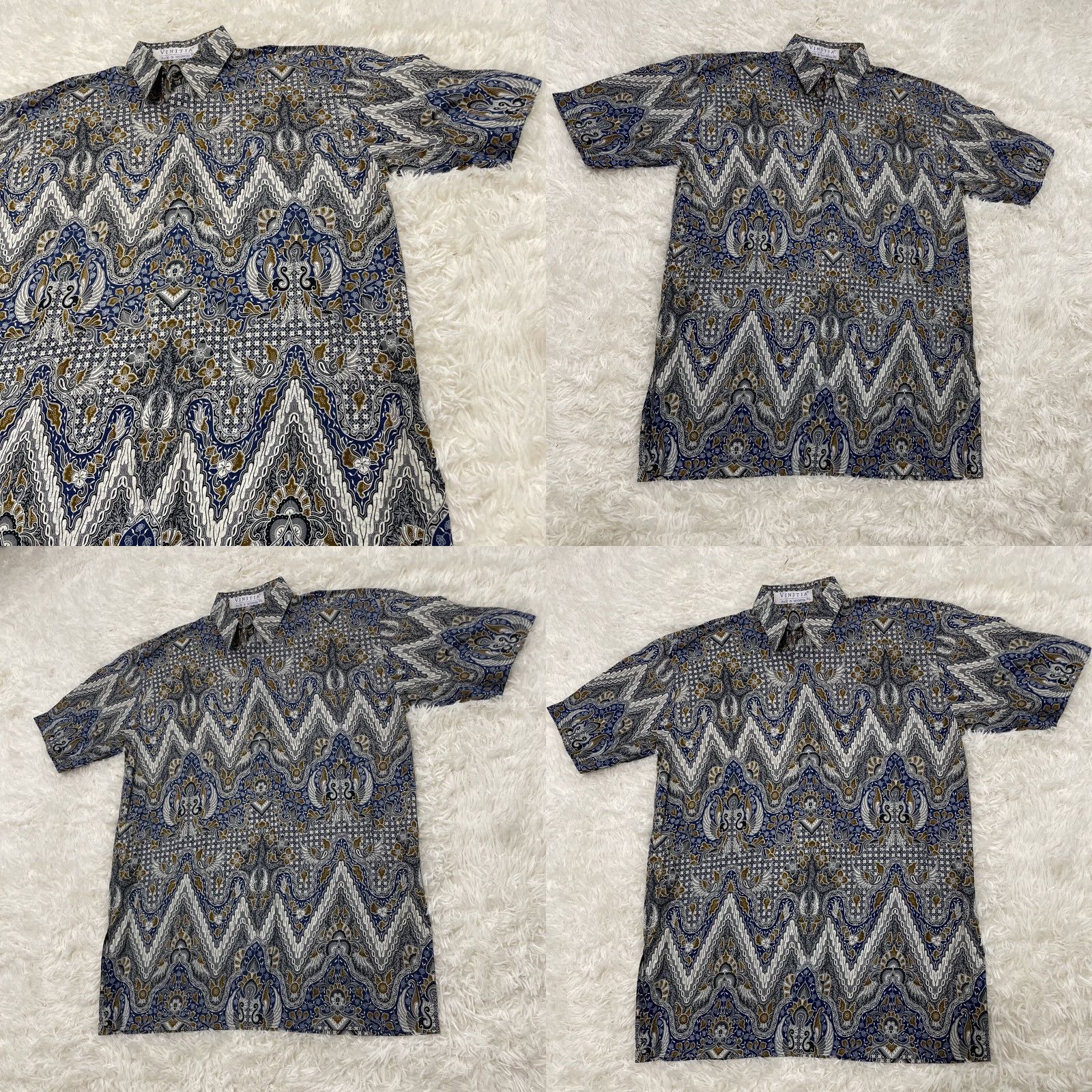 Vintage Vtg VINITIA Celestial Hidden Button Shirt Men XL 16.5 Blue Tribal Geometry Print Shirt Size US XL / EU 56 / 4 - 10 Thumbnail