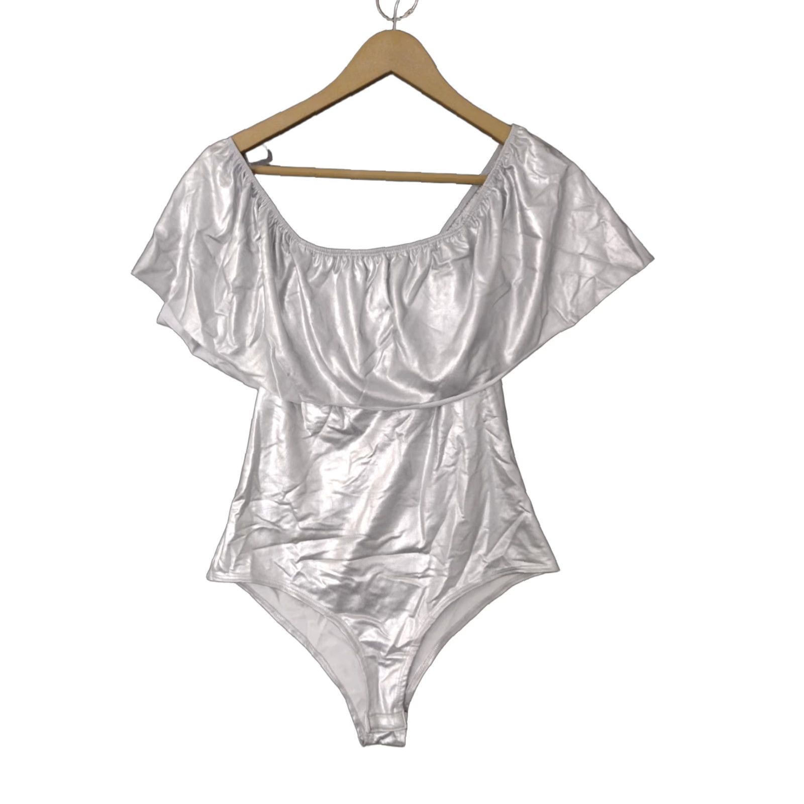 Vintage Codigo Silver L Bathing Suit Off Shoulder One Piece Cheeky Ruffles Size L / US 10 / IT 46 - 1 Thumbnail