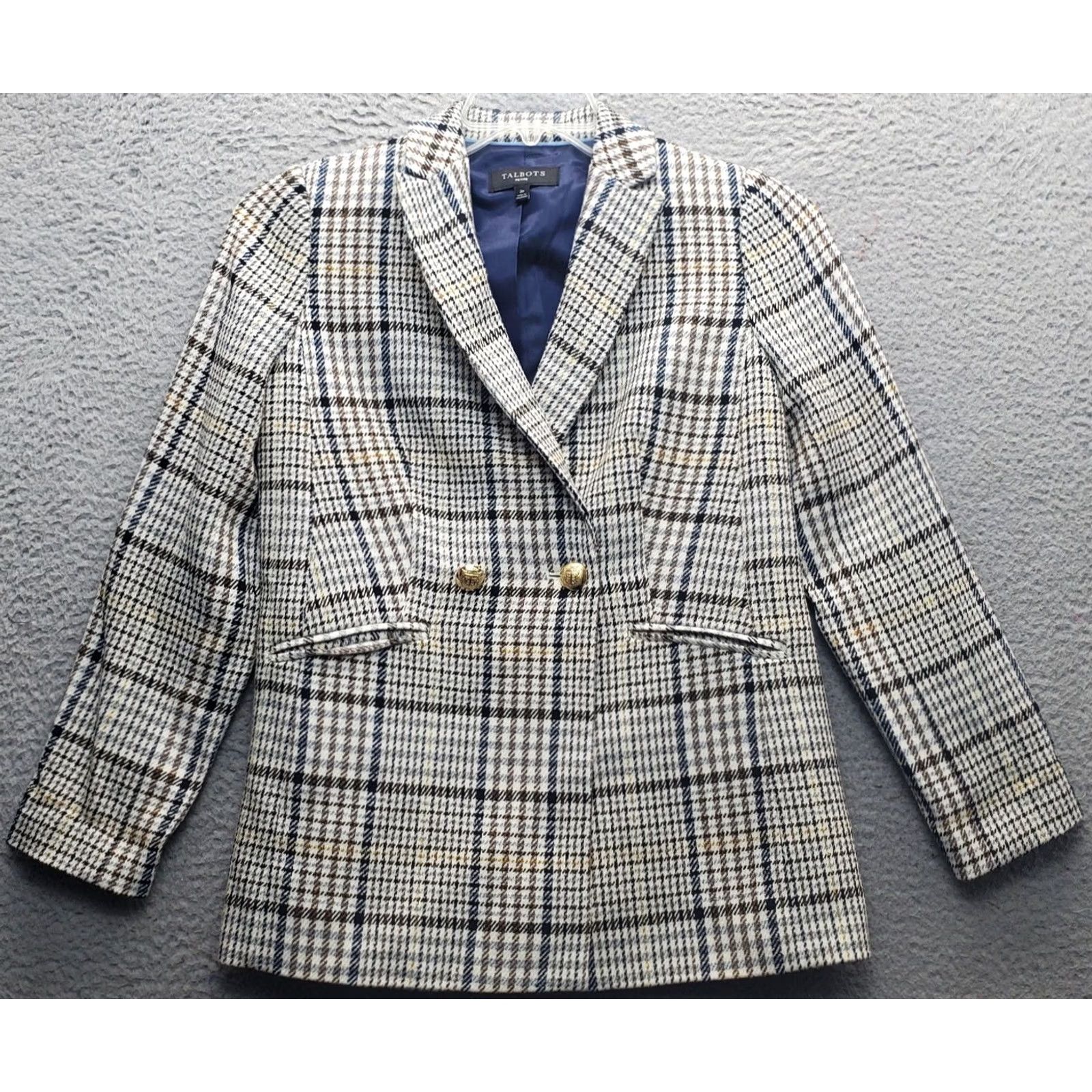 Talbots Talbots Blazer Women 2P Multi Houndstooth Plaid Wool Notch Lapel EUC Jacket Size XS / US 0-2 / IT 36-38 - 2 Thumbnail