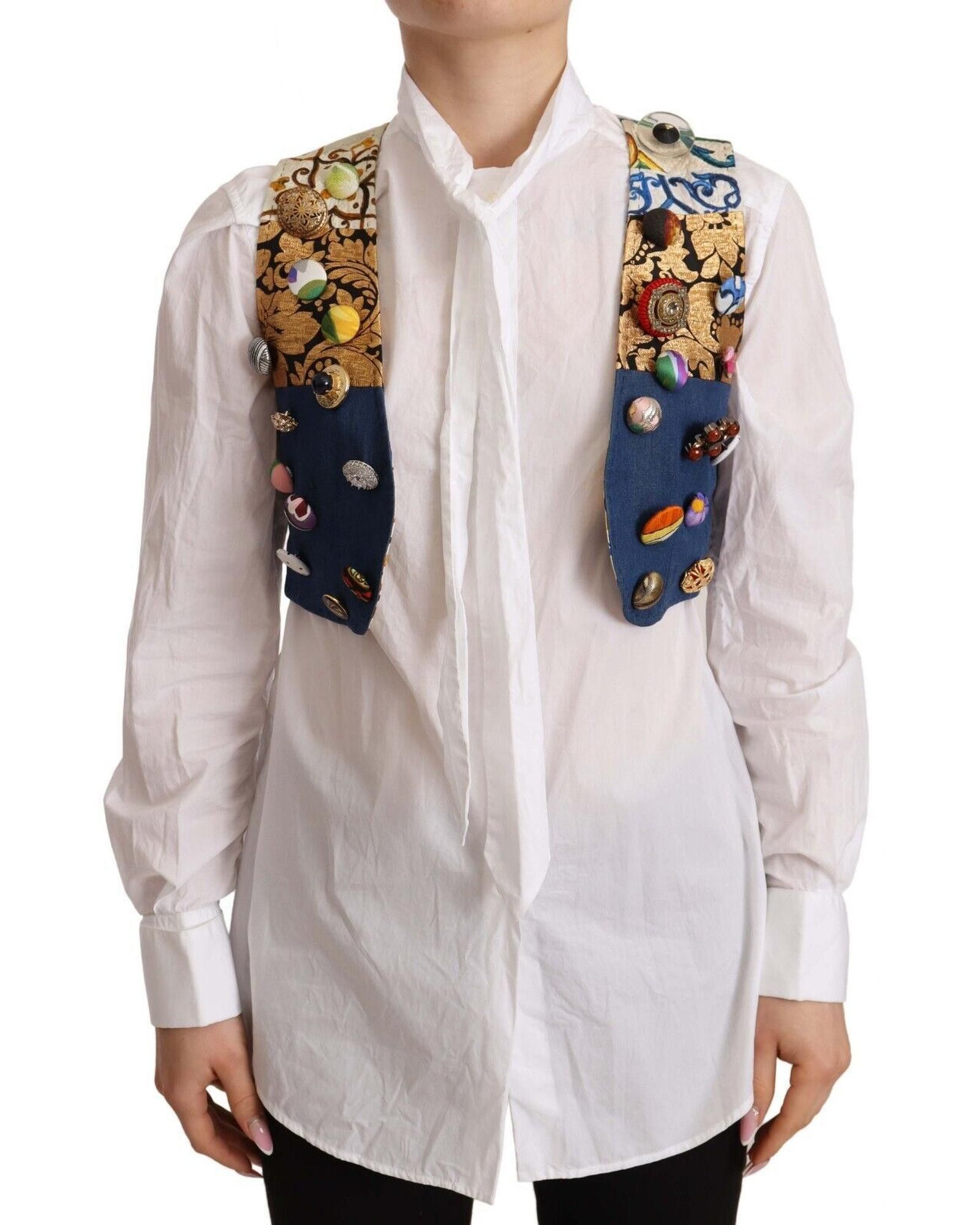 image of Dolce Gabbana Embellished Waist Coat Cotton Top, Women's (Size XS)