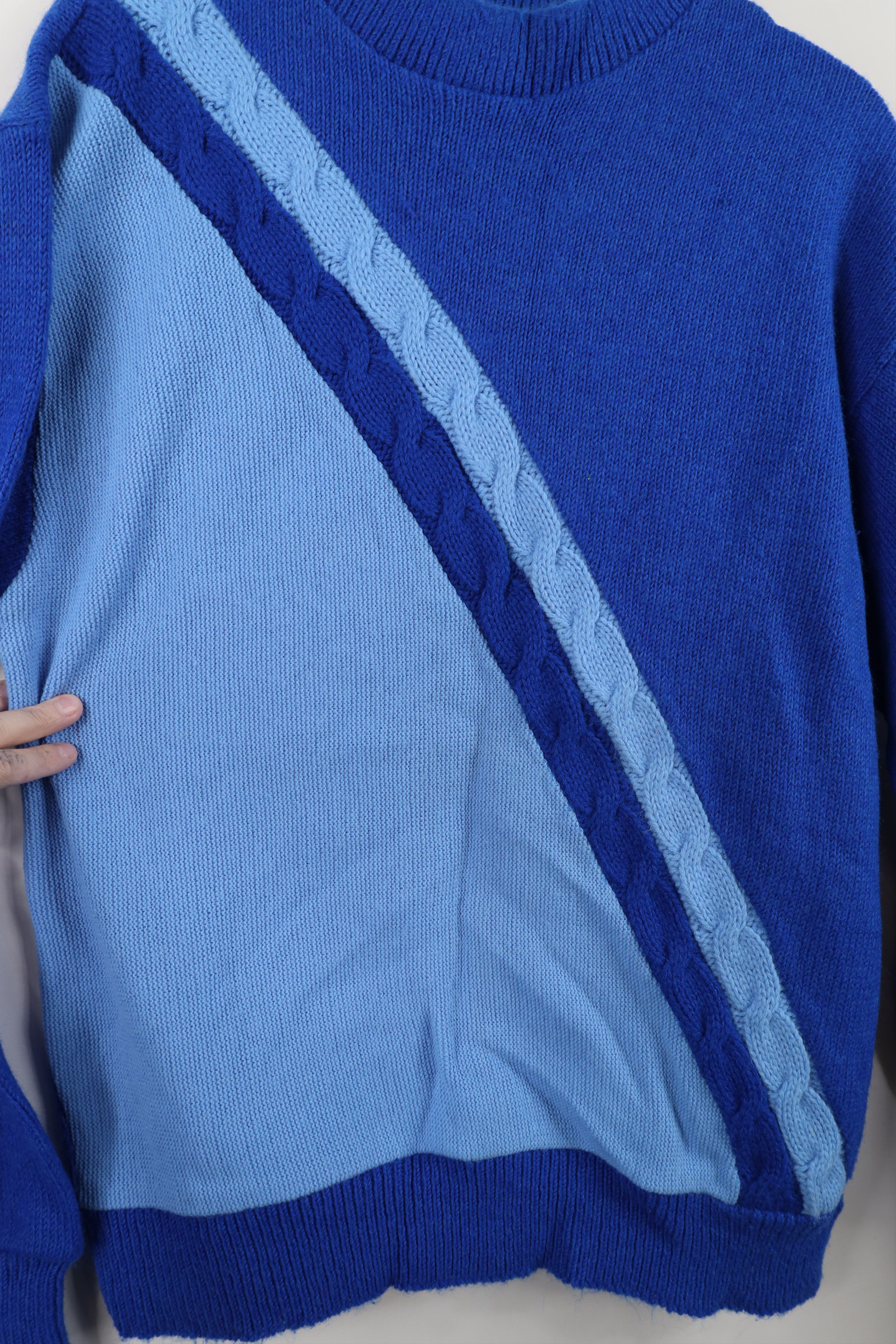 Vintage Vintage 50s Streetwear Cable Knit Sweater Blue Acrylic USA Size US M / EU 48-50 / 2 - 4 Thumbnail