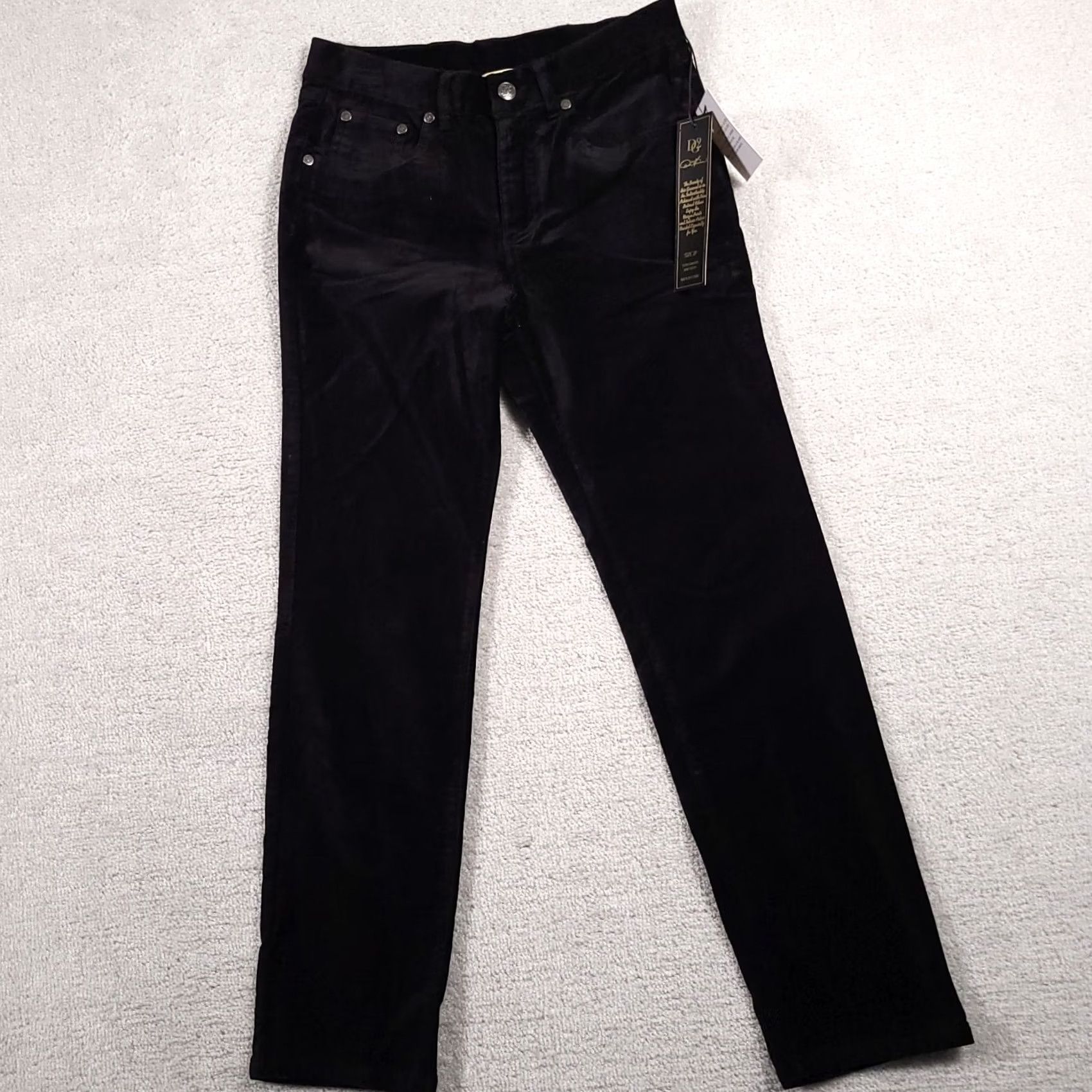 Velour Diane Gilman DG2 Velour Pants Women's 2P Petite Black Stretch Mid-Rise Straight Dress Pants convex Size 26" / US 2 / IT 38 - 2 Thumbnail