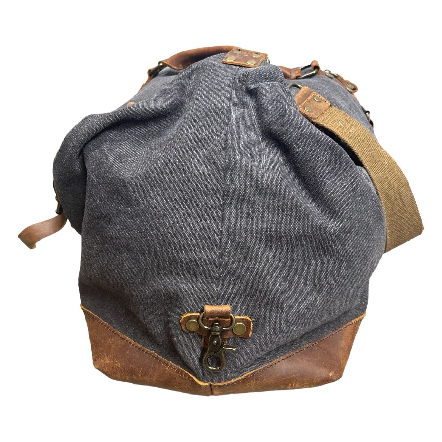 Vintage Case Duffle Bag Adult Large Gray/Brown Canvas Leather Trim Travel Suitcase Bag Pockets Zip-Around Lined Size ONE SIZE - 5 Thumbnail