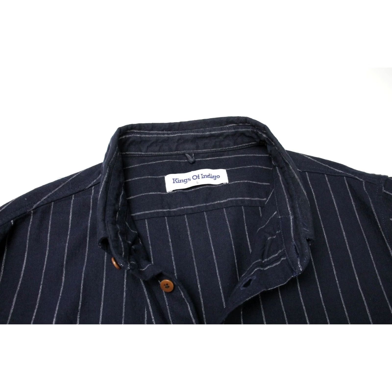Kings Of Indigo Kings Of Indigo Shirt Mens LARGE Enda Men Button Down Collar Pinstripe Pattern Blue Size US L / EU 52-54 / 3 - 4 Thumbnail