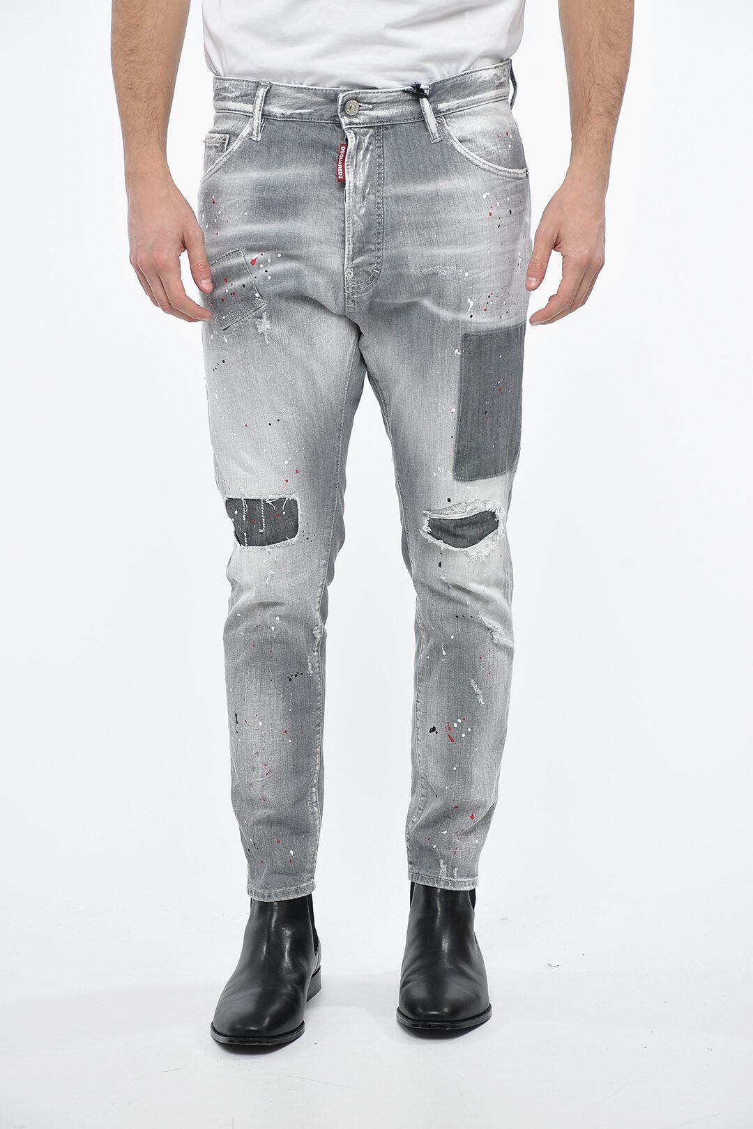 image of Dsquared2 Og1Mm0424 Surf & Fun Distressed Relax Denim In Grey, Men's (Size 38)