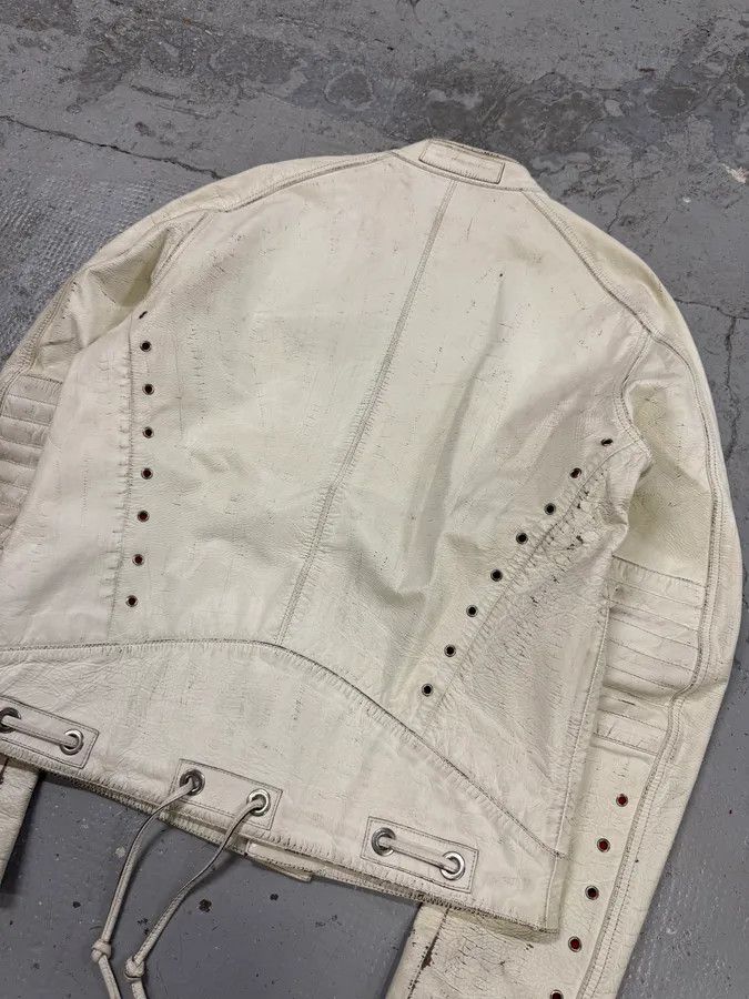 2000s Iceberg White Painted Leather Biker Jacket