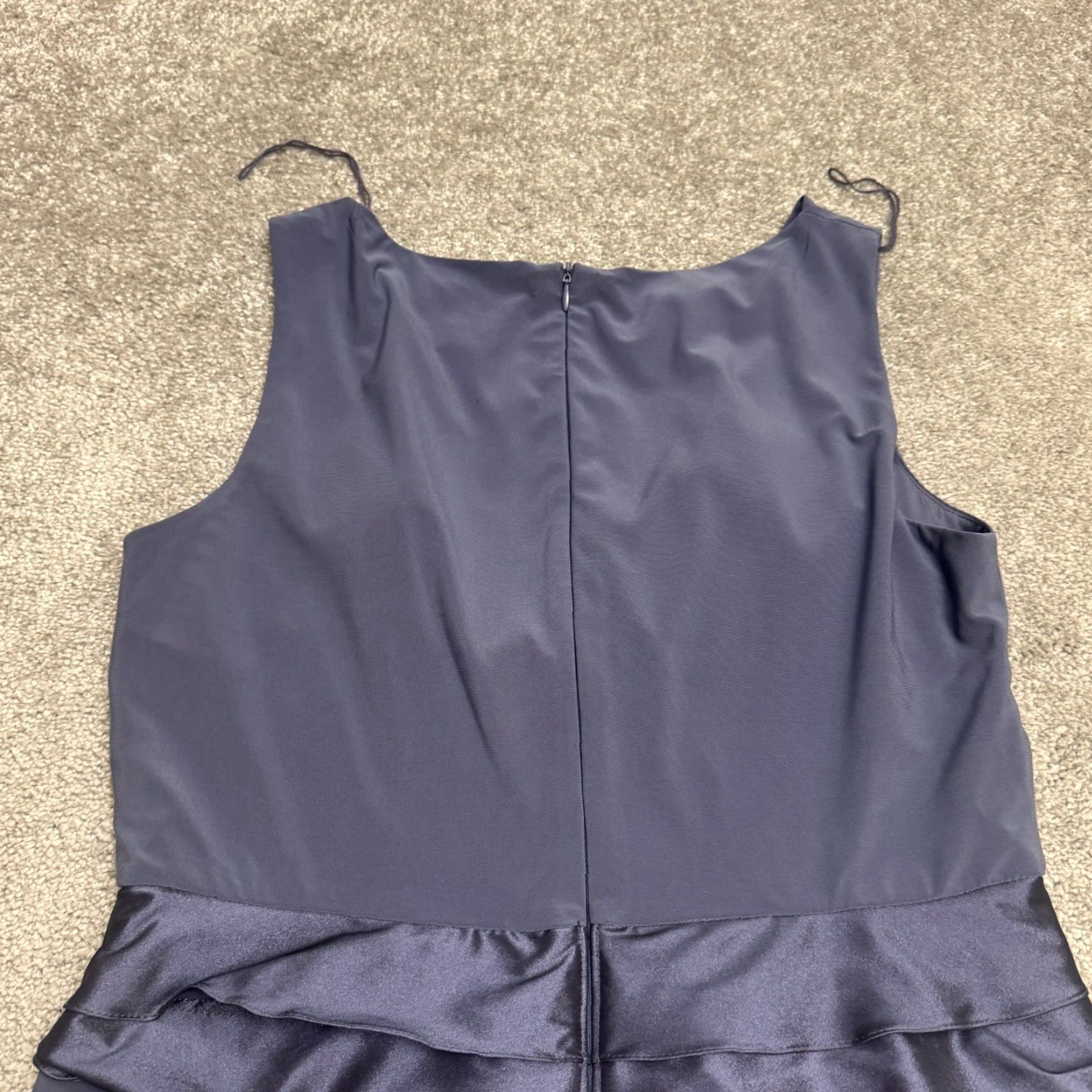 Adrianna Papell Adrianna Papell Dress Women 12 Gunmetal Blue Midi Sheath V-Neck Ruffle Tiered Sleeveless Size XL / US 12-14 / IT 48-50 - 3 Thumbnail