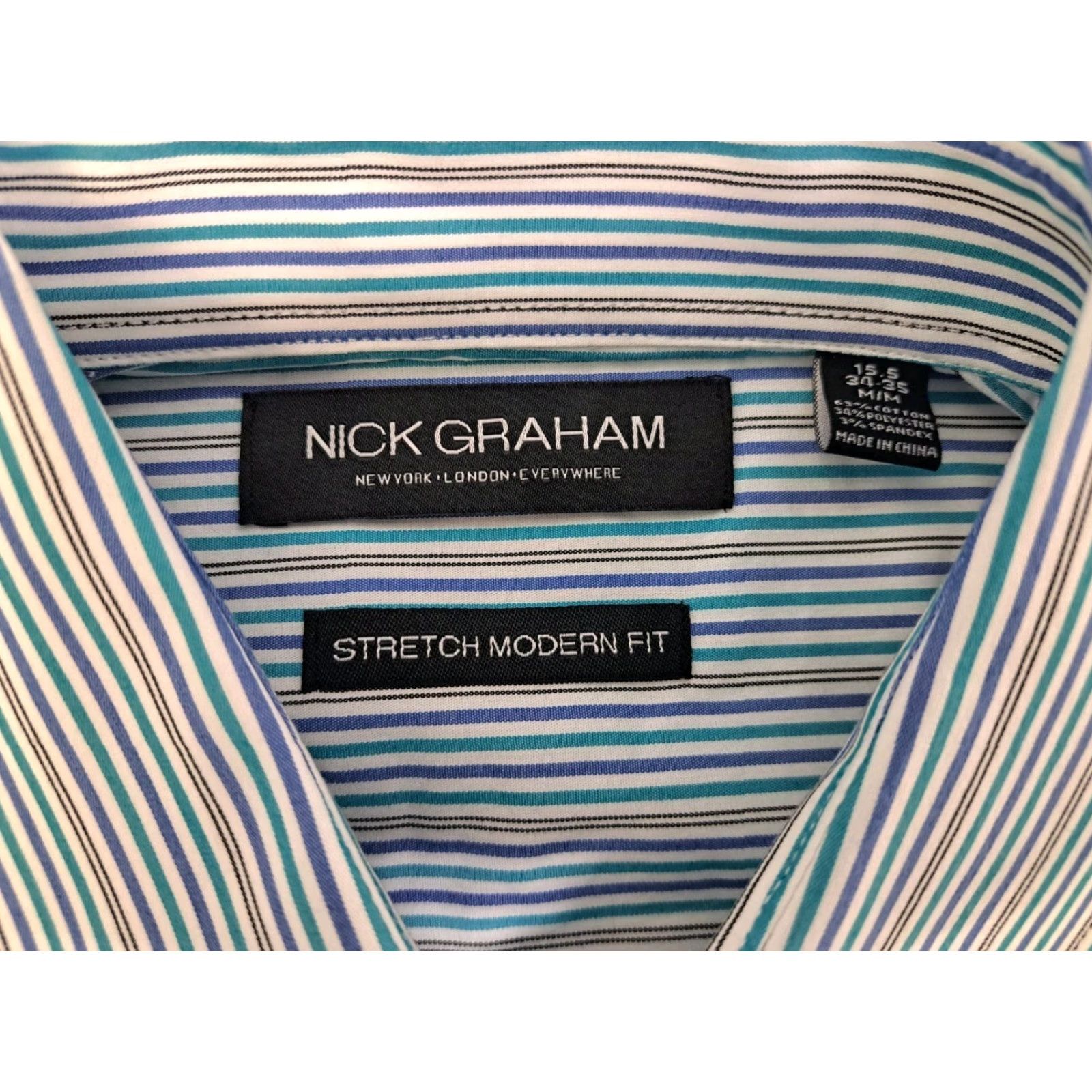 Vintage NWT Nick Graham Men's Modern Fit Teal Striped Long Sleeve Button-Up Shirt M Size US M / EU 48-50 / 2 - 3 Thumbnail